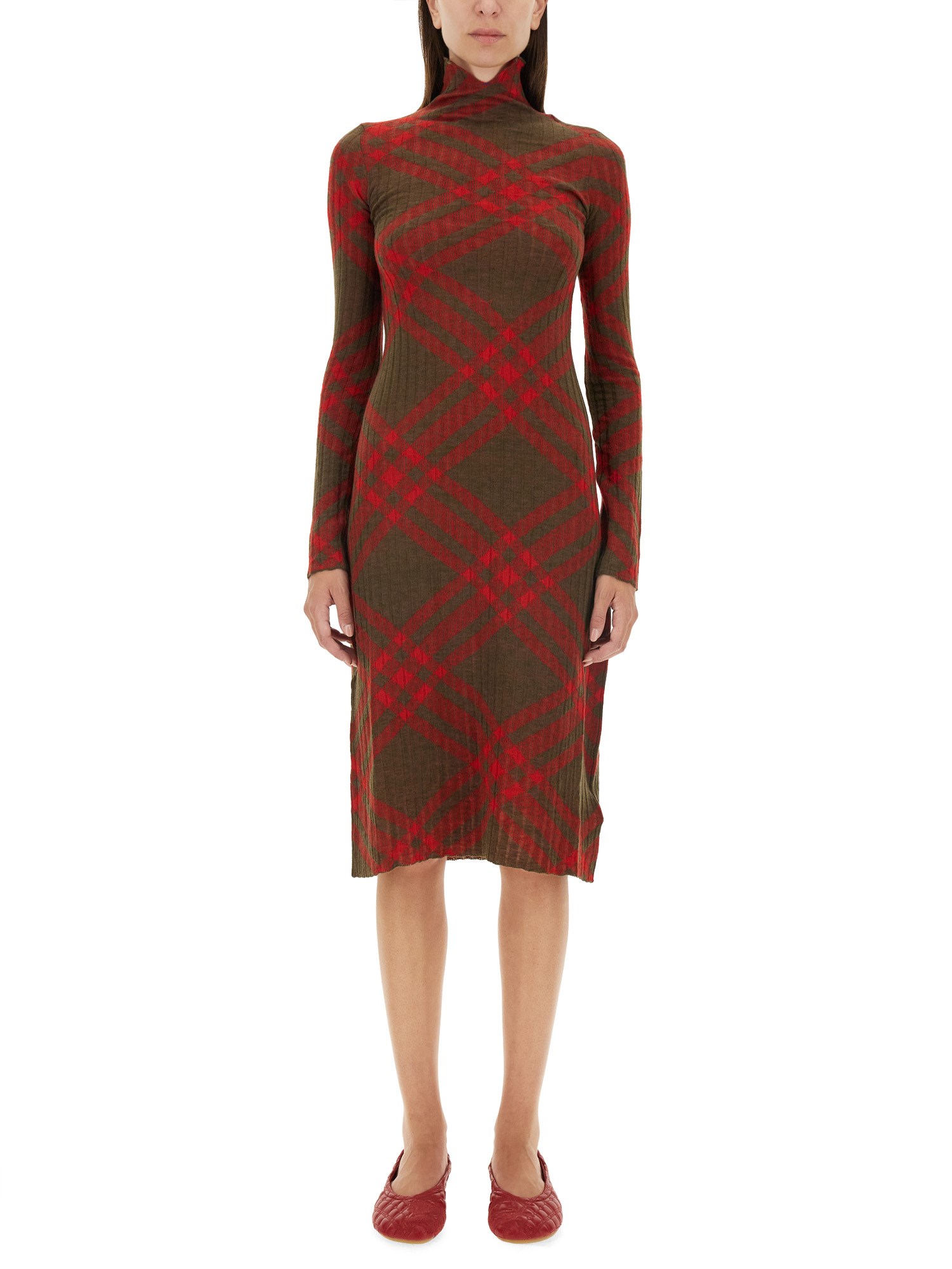 BURBERRY CHECK WOOL BLEND DRESS 