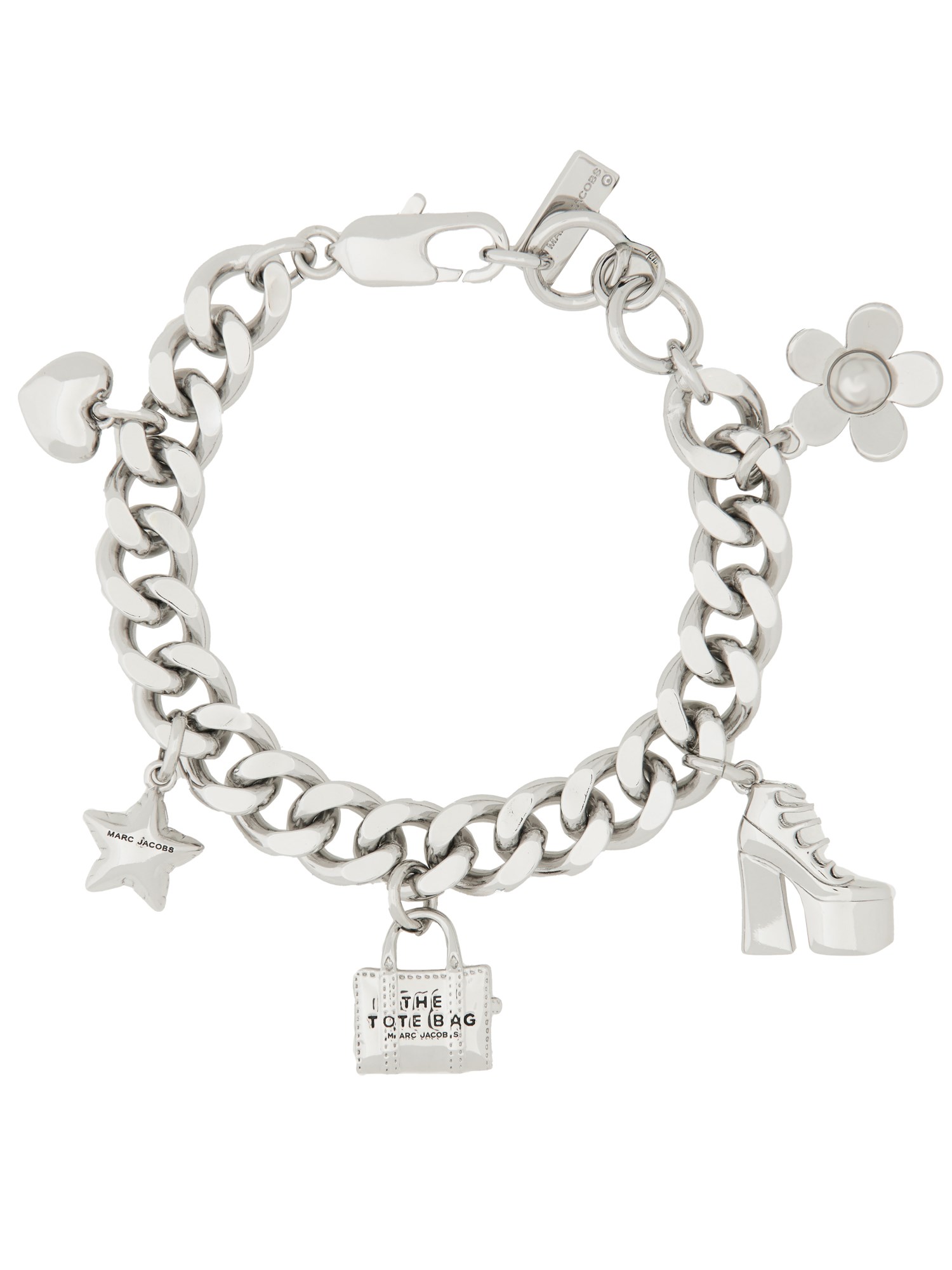Shop Marc Jacobs "the Mini Icon Charm" Chain Bracelet In Silver