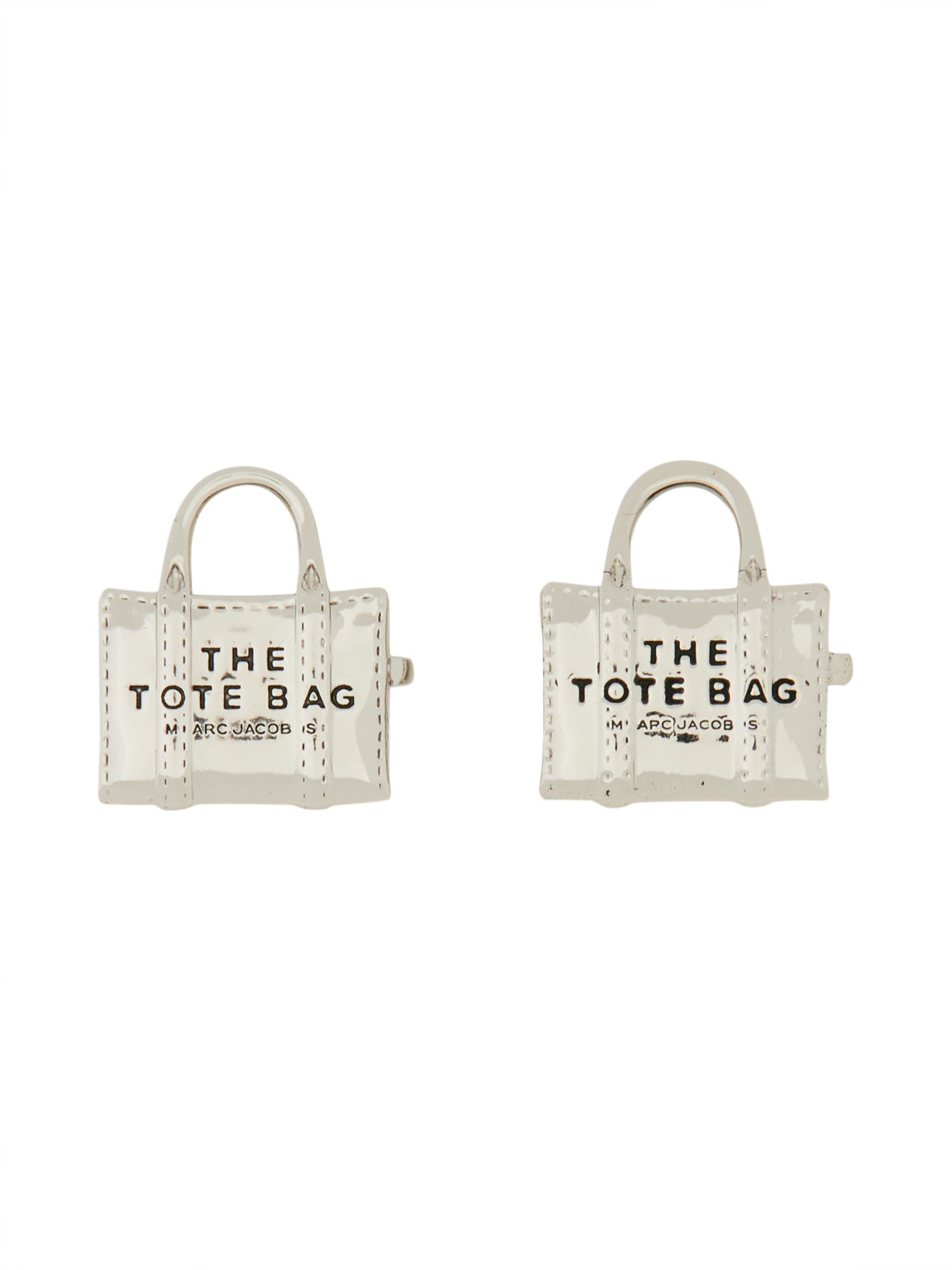 Shop Marc Jacobs "the Tote Bag Stud" Earrings In Silver