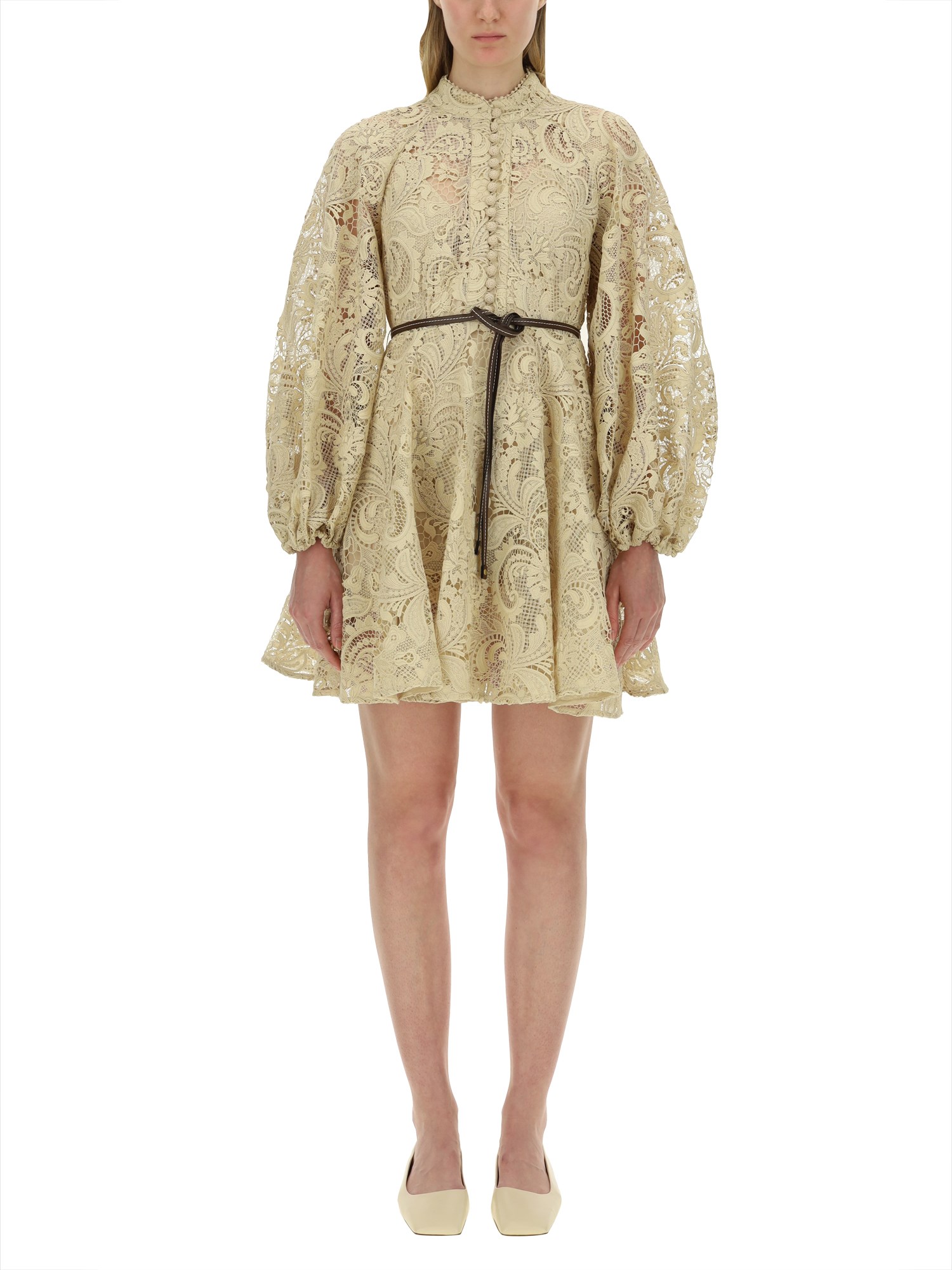 Shop Zimmermann Mini Dress In Beige