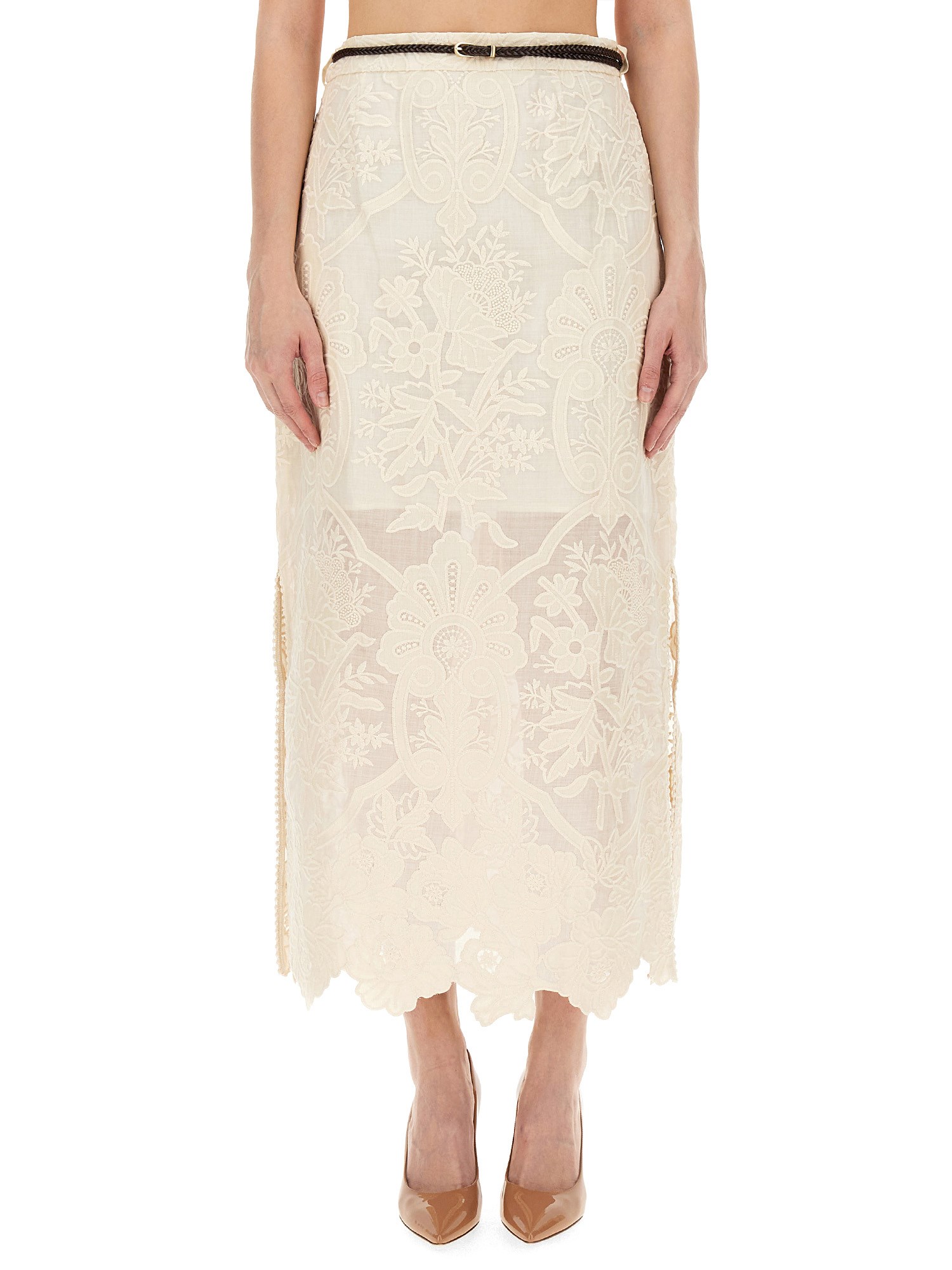 Shop Zimmermann "ottie" Skirt In Ivory