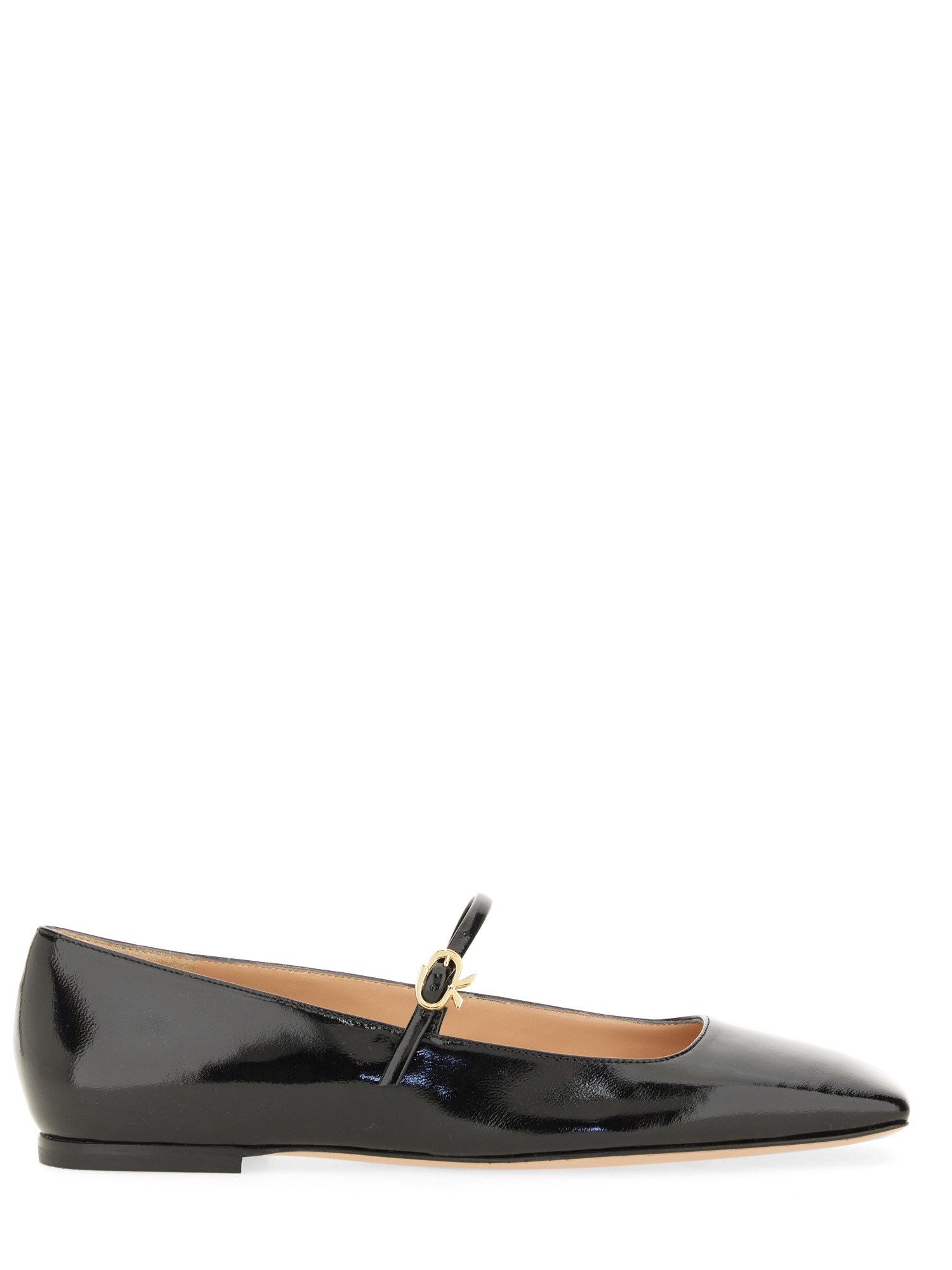 Gianvito Rossi Elegant Calf Leather Ballerina Flats With Chic Strap Detail In Black