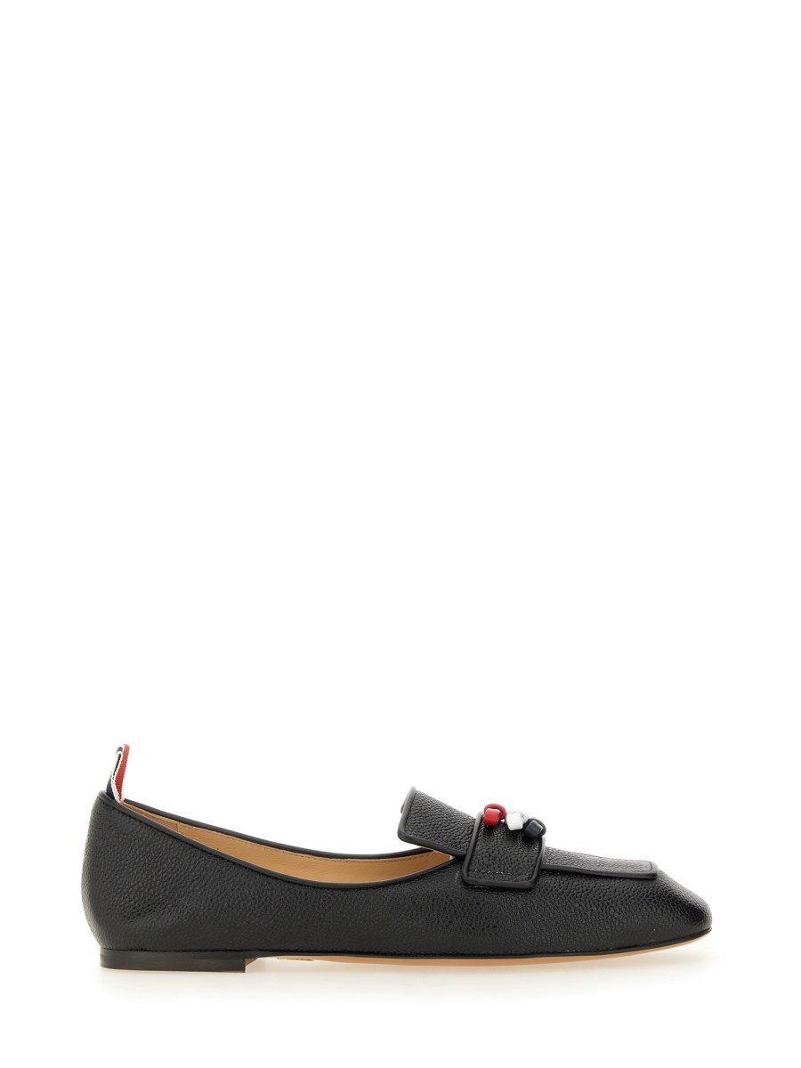 THOM BROWNE MOCASSINO A TRE FIOCCHI IN PELLE PEBBLE GRAIN