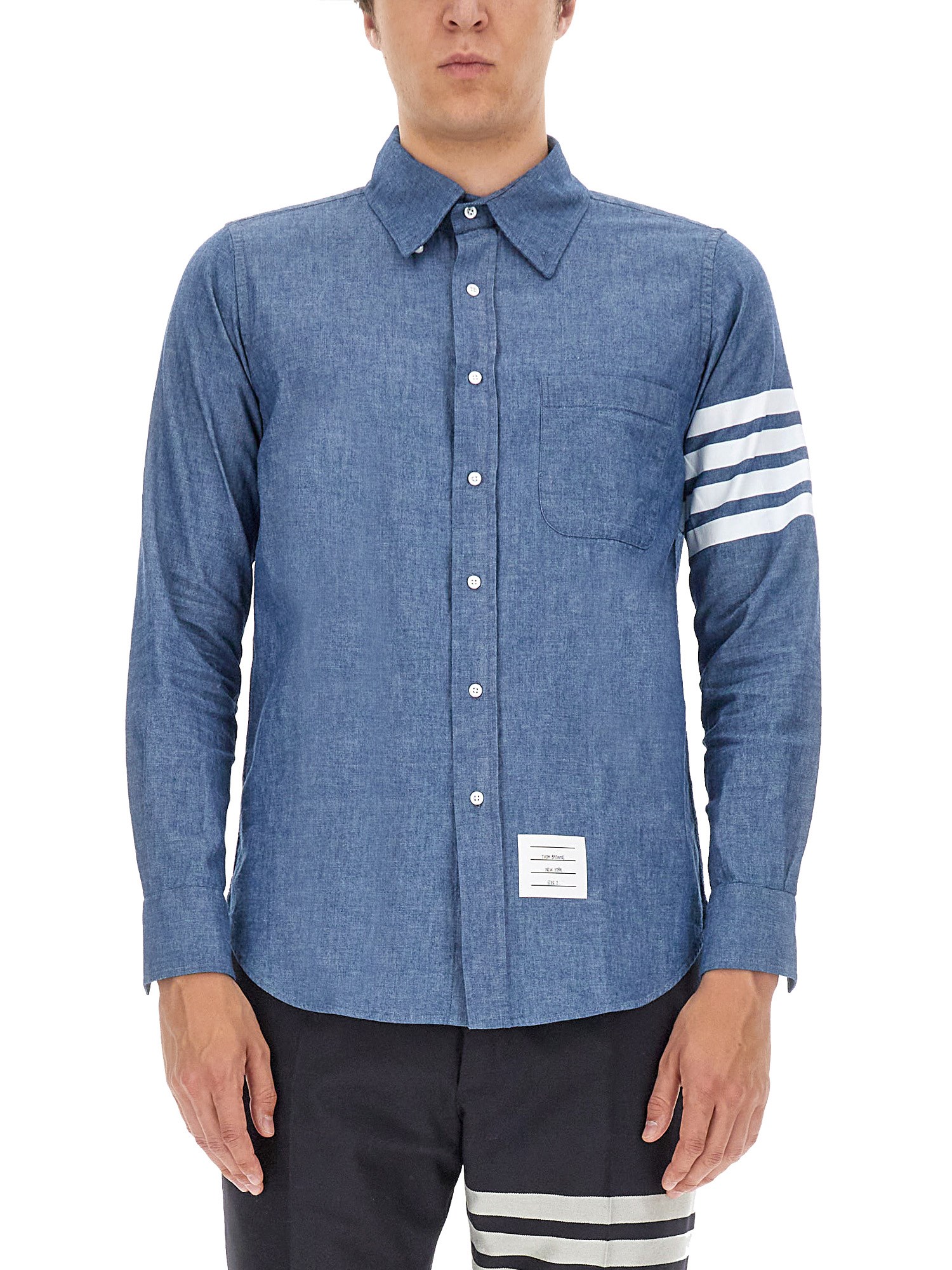 Shop Thom Browne Button Down Shirt In Denim