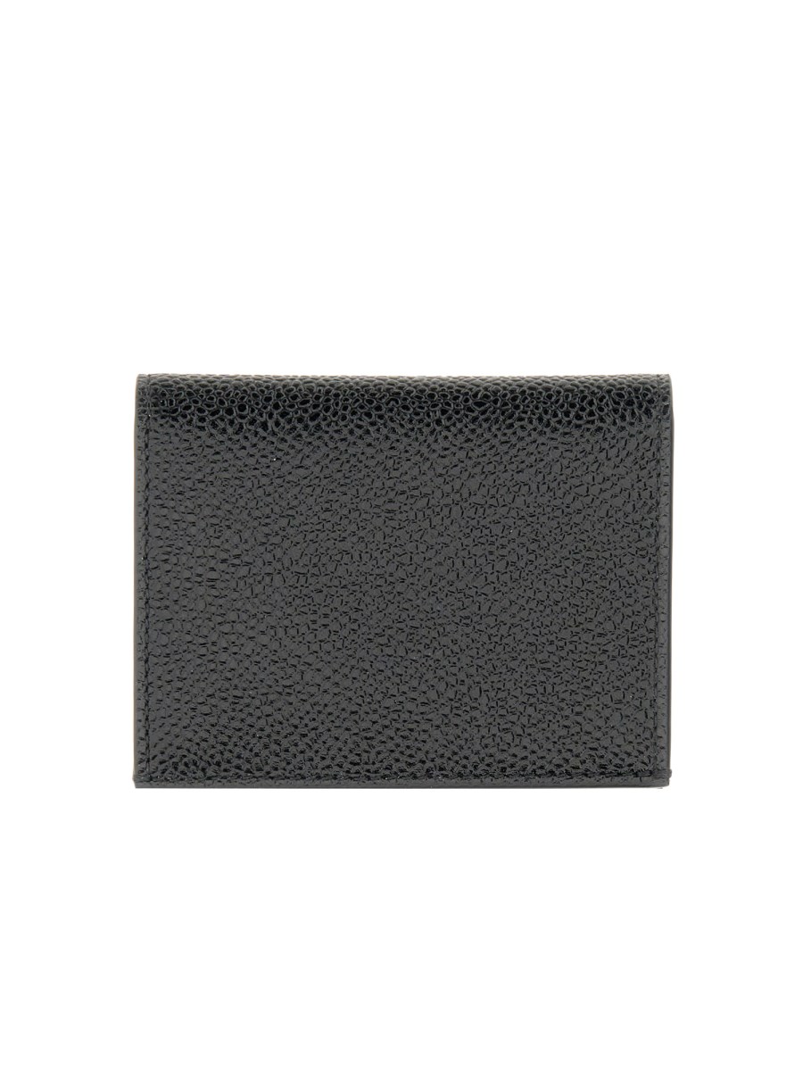 THOM BROWNE PORTACARTE DOUBLE IN PELLE PEBBLE GRAIN