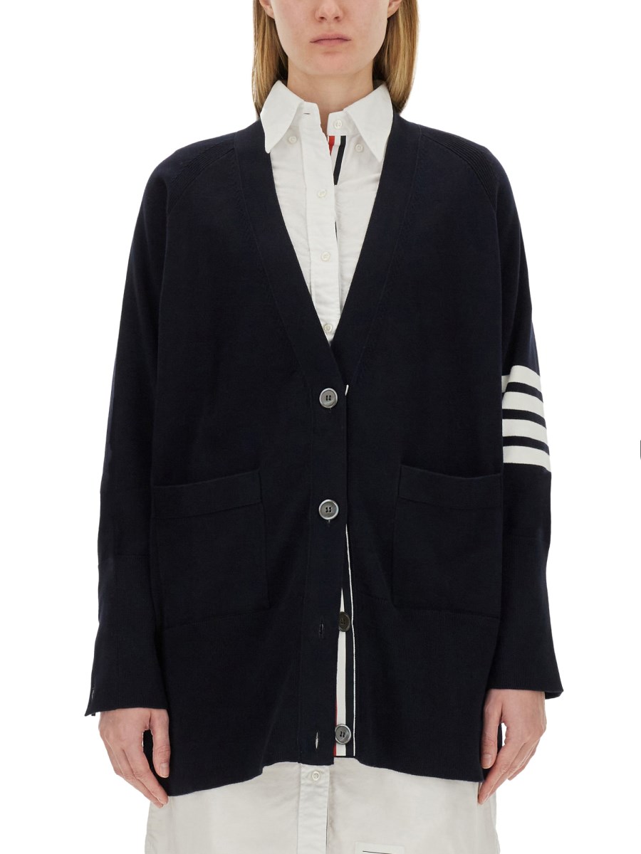 THOM BROWNE CARDIGAN IN MAGLIA DI COTONE CON INTARSIO 4BAR