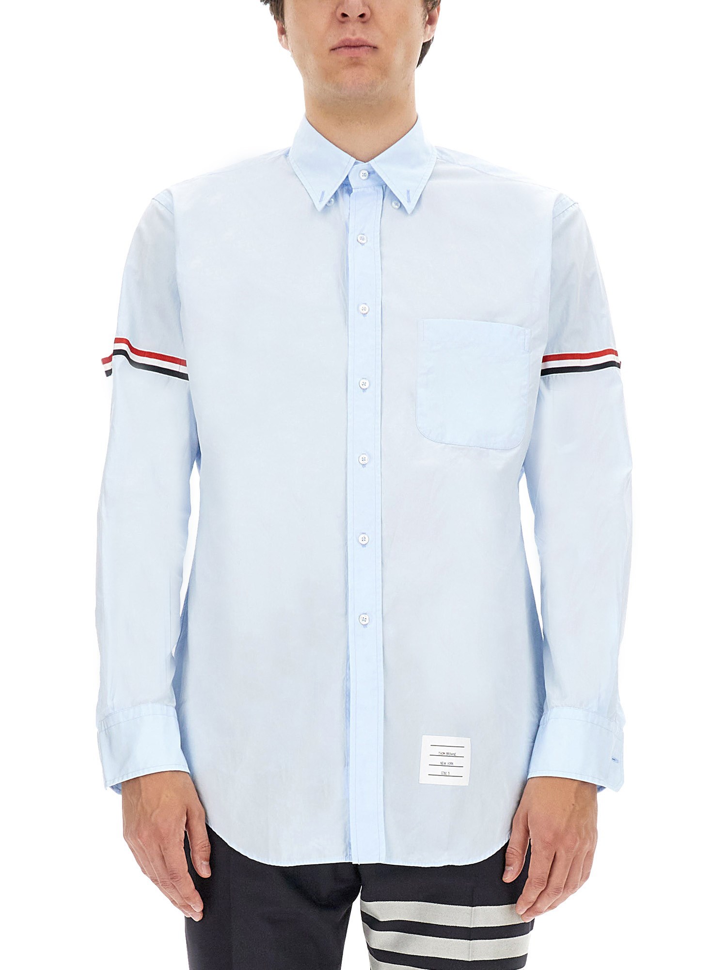 Thom Browne Button-down Collar Grosgrain-trimmed Cotton-poplin Shirt In Blue