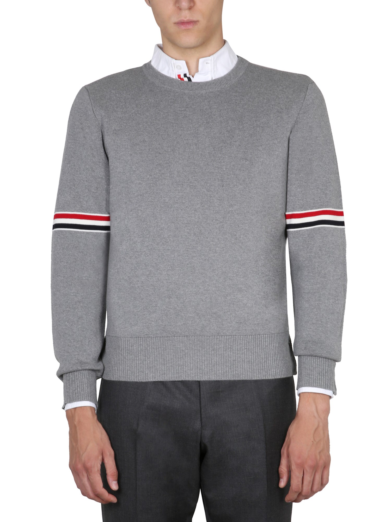 Thom Browne Milano Stitch Crew Neck Pullover In Grey