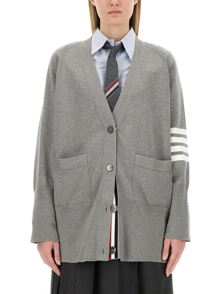 THOM BROWNE CARDIGAN IN MAGLIA DI COTONE CON INTARSIO 4BAR