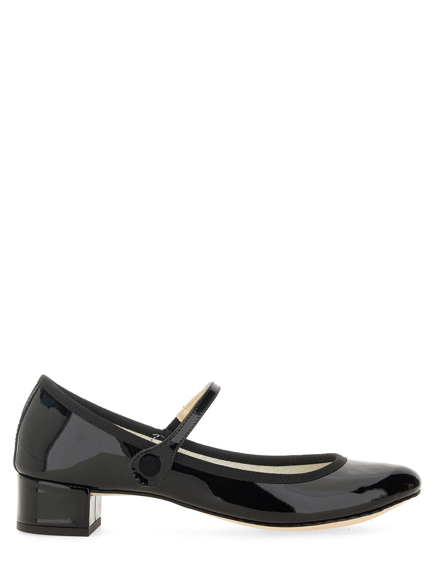 Repetto Ballerina In Shiny Leather With Strap In Black
