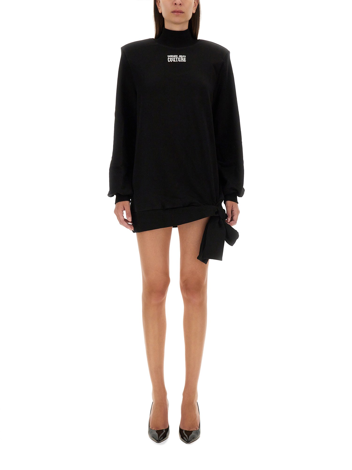 Shop Versace Jeans Couture Sweatshirt Dress With Logo In Black