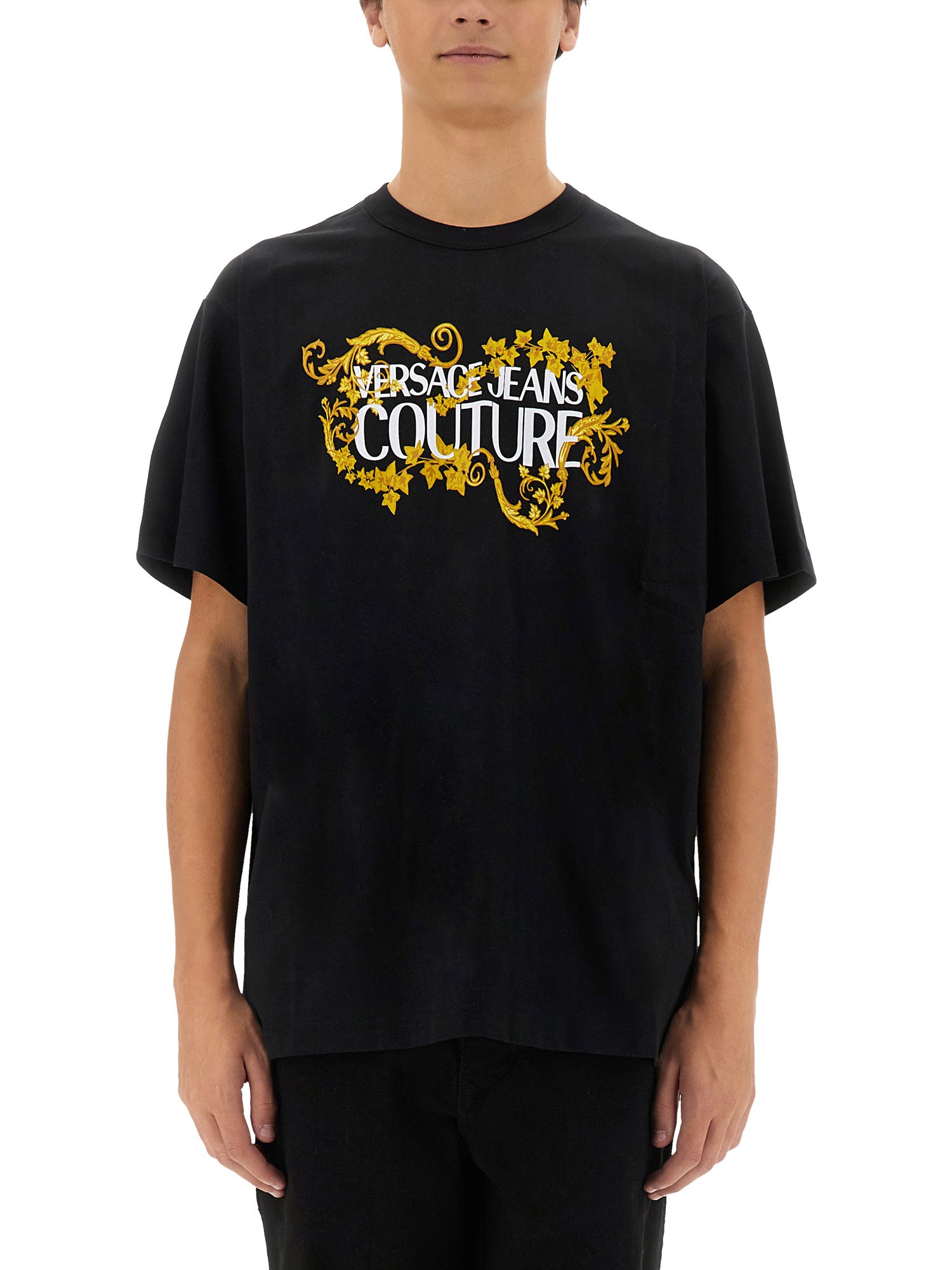 Shop Versace Jeans Couture T-shirt With Logo In Black