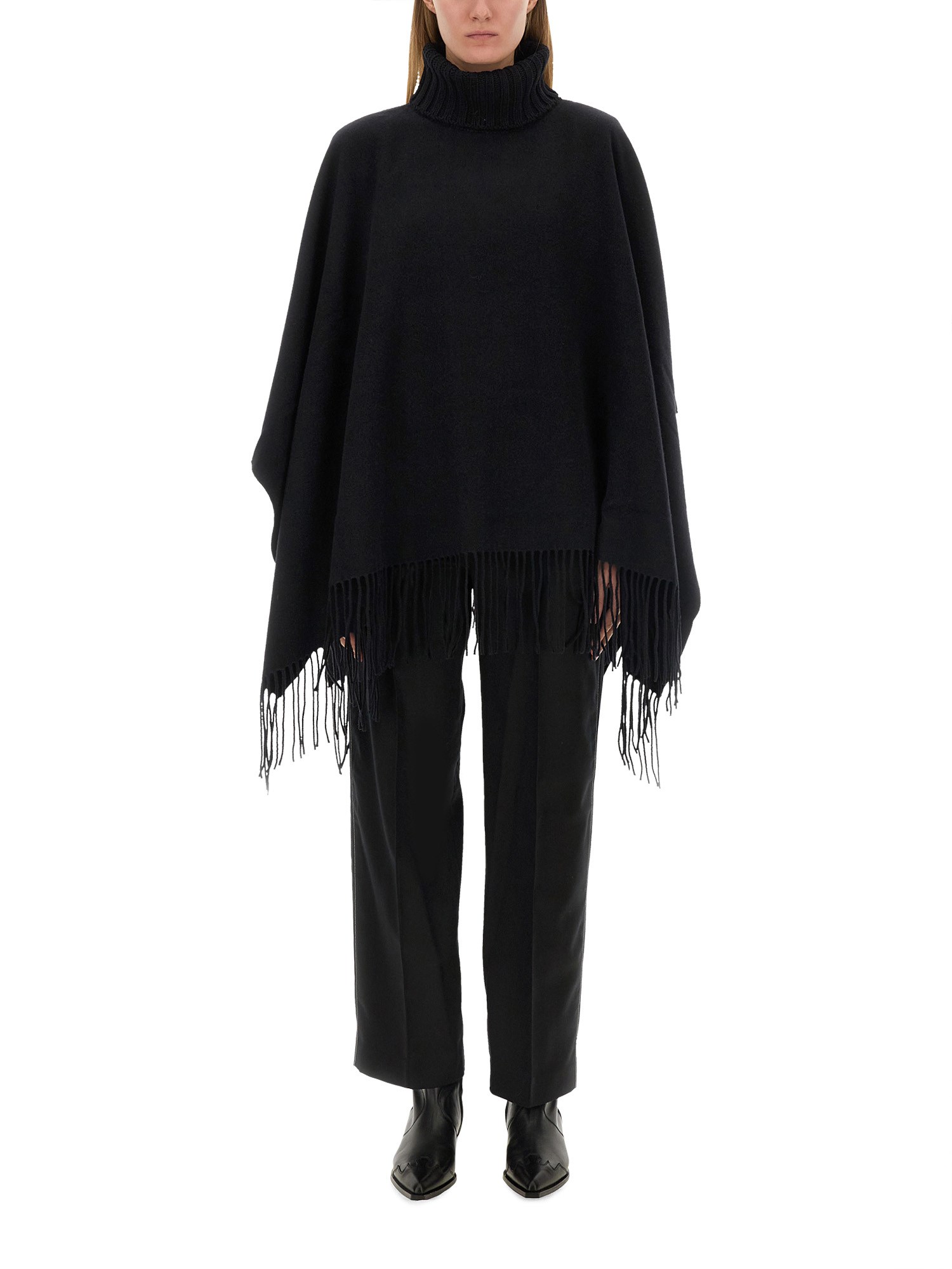 Shop Fabiana Filippi Cape Of Wool In Black