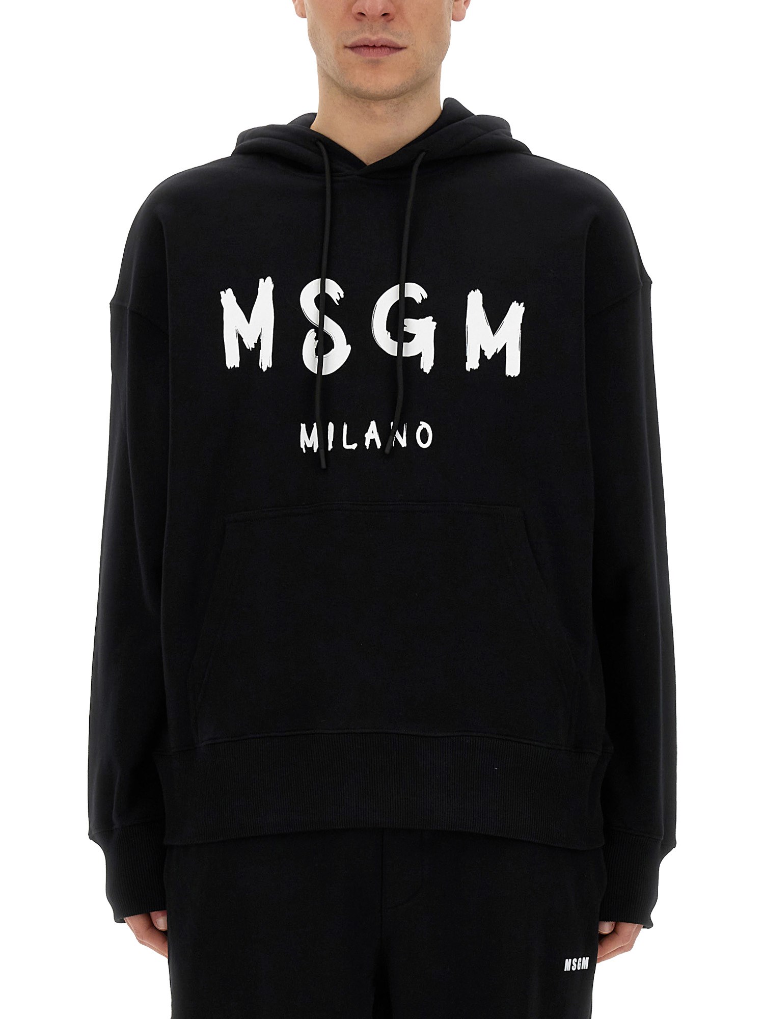 Shop Msgm Sweatshirt With Brushed Logo In Black