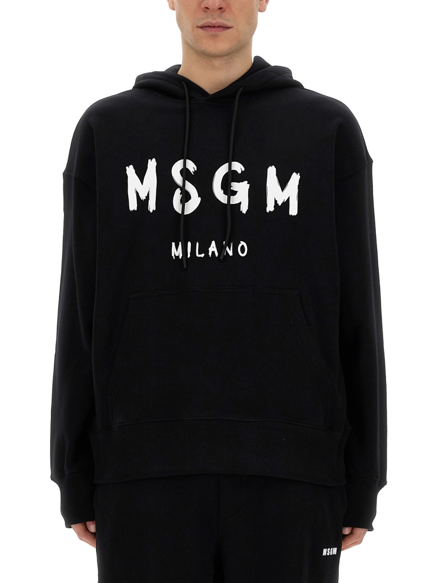 MSGM FELPA IN COTONE CON CAPPUCCIO CON LOGO PENNELLATO