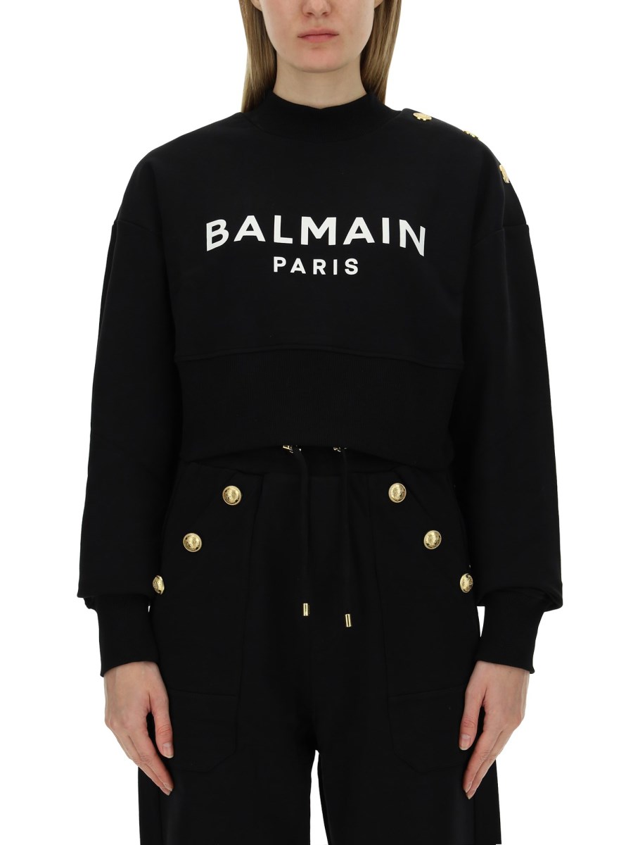 BALMAIN FELPA IN COTONE CON STAMPA LOGO