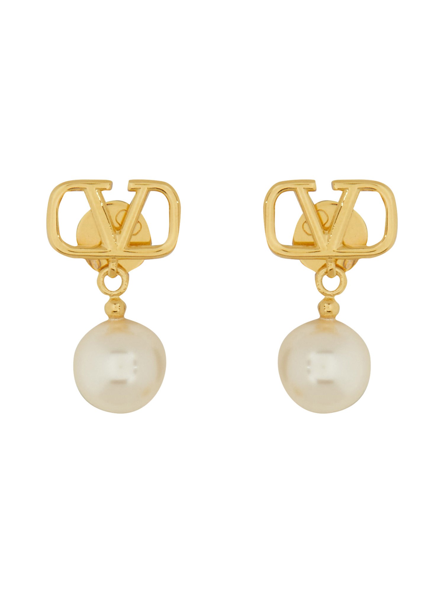Shop Valentino "vlogo Signature" Earrings With Swarovski Pearls In Gold