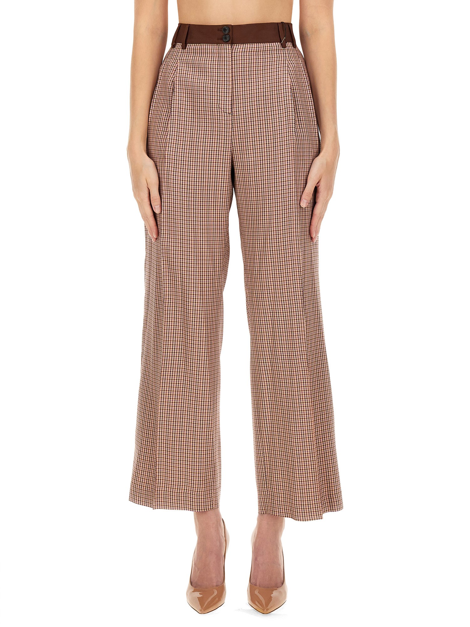 Ps By Paul Smith Ps Paul Smith Pleat Detailed Check Patterned Trousers In Brown