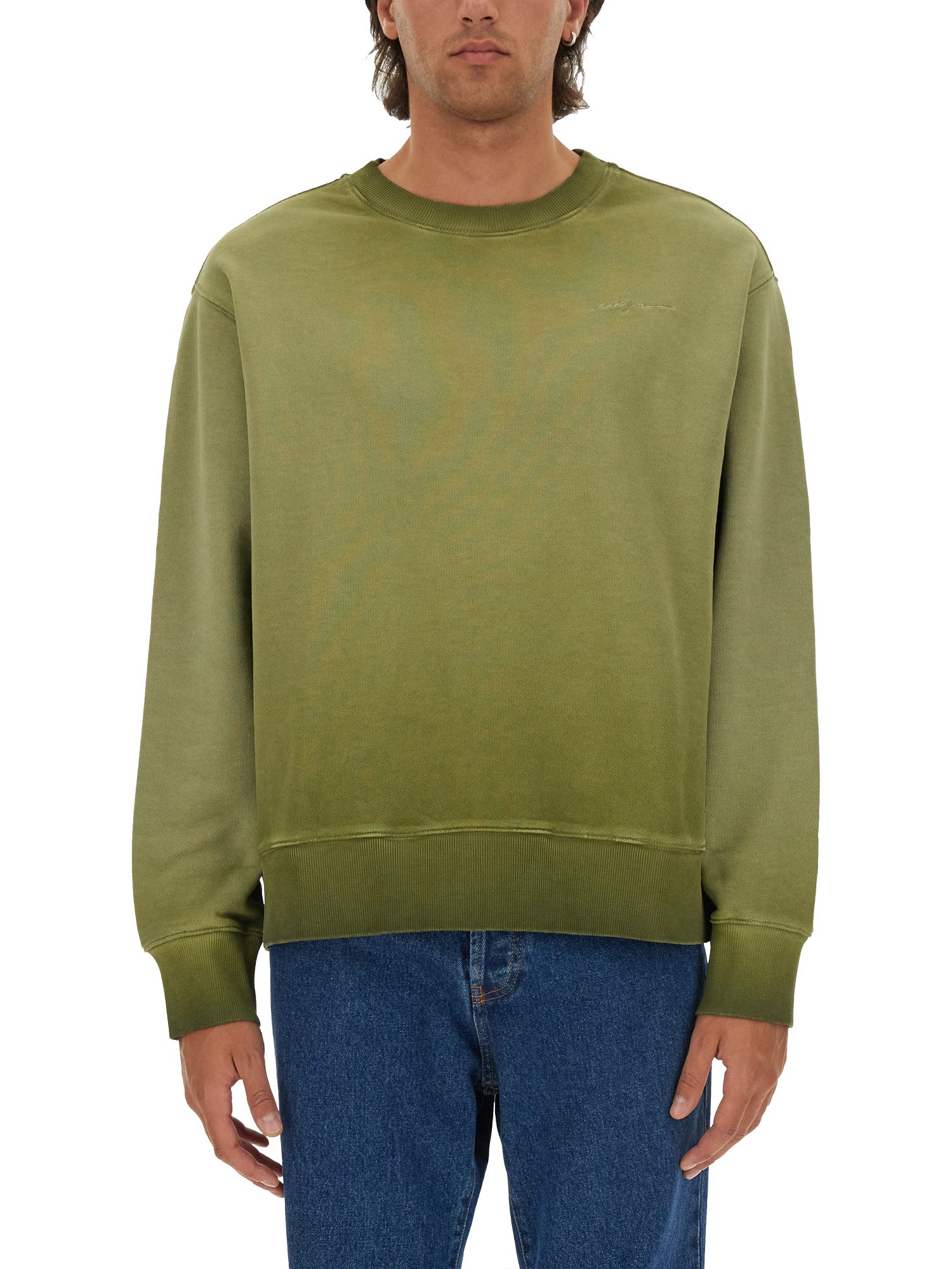 Msgm Washed Out Jersey Sweatshirt In Green