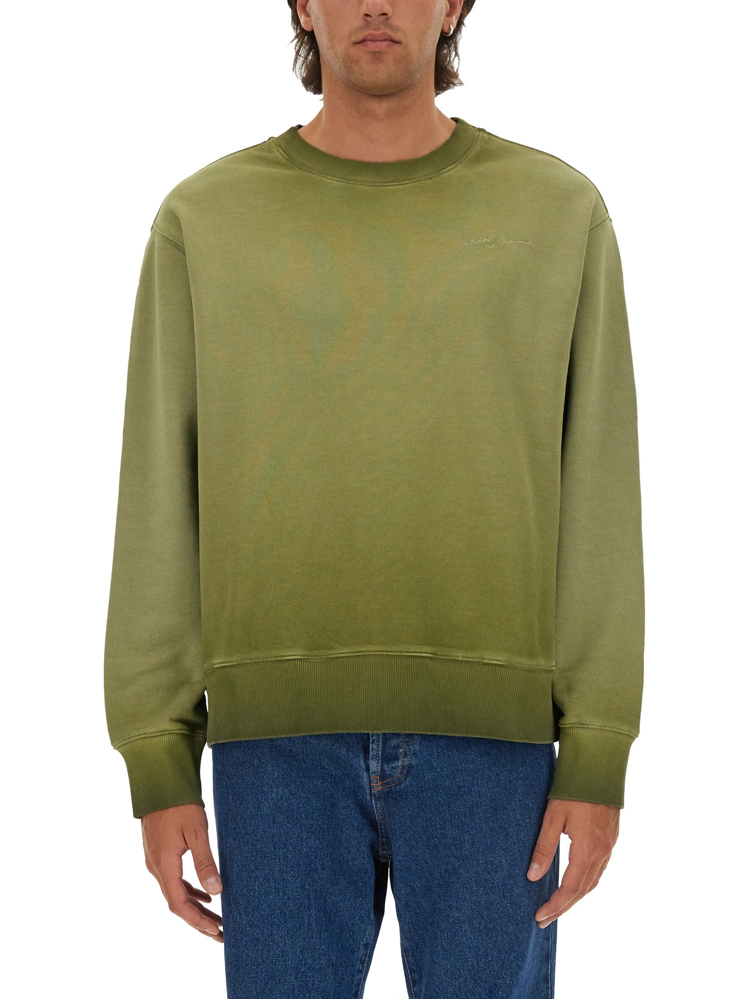 Shop Msgm Washed Out Jersey Sweatshirt In Green