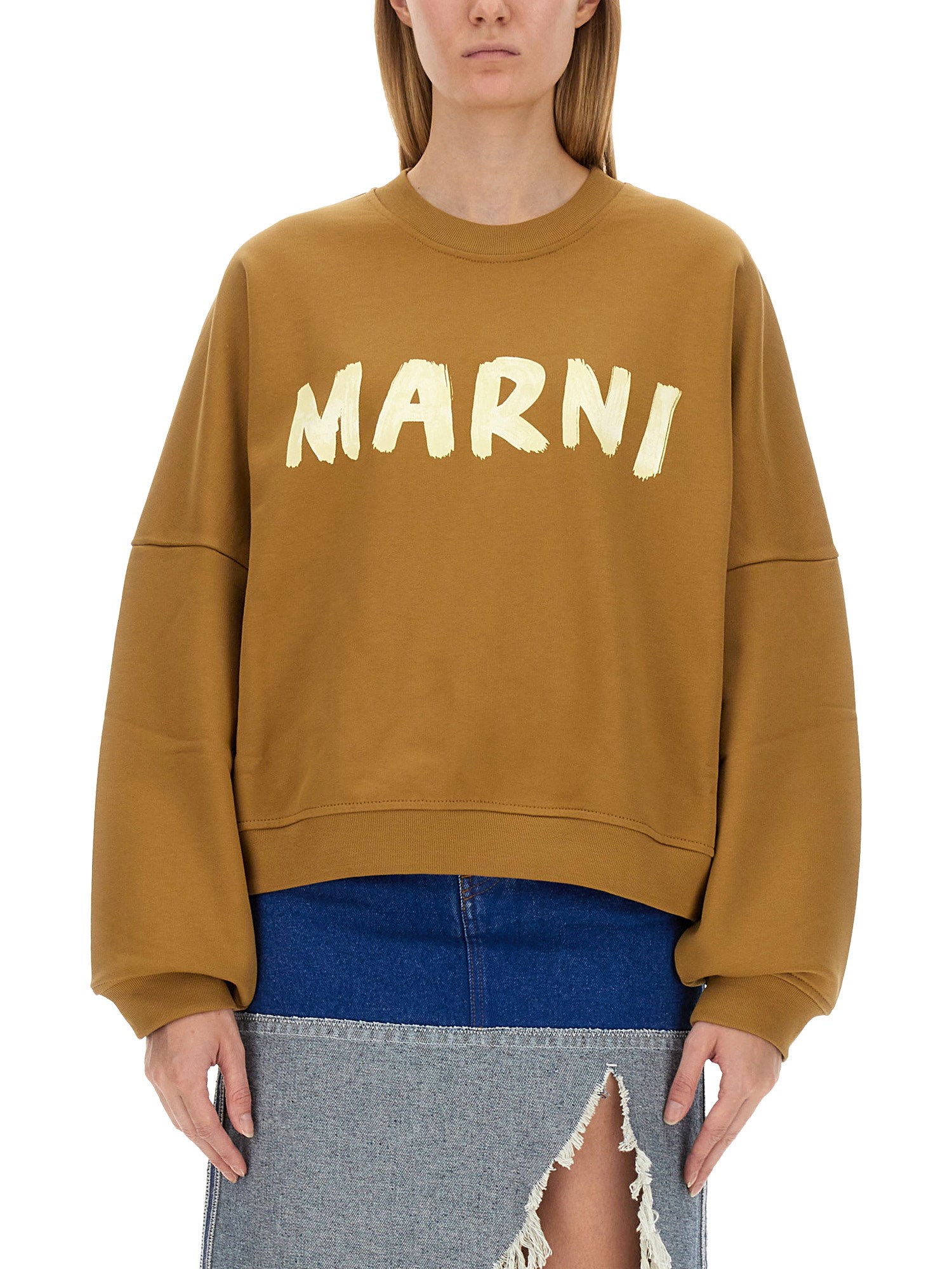 Shop Marni Sweatshirt With Logo In Beige