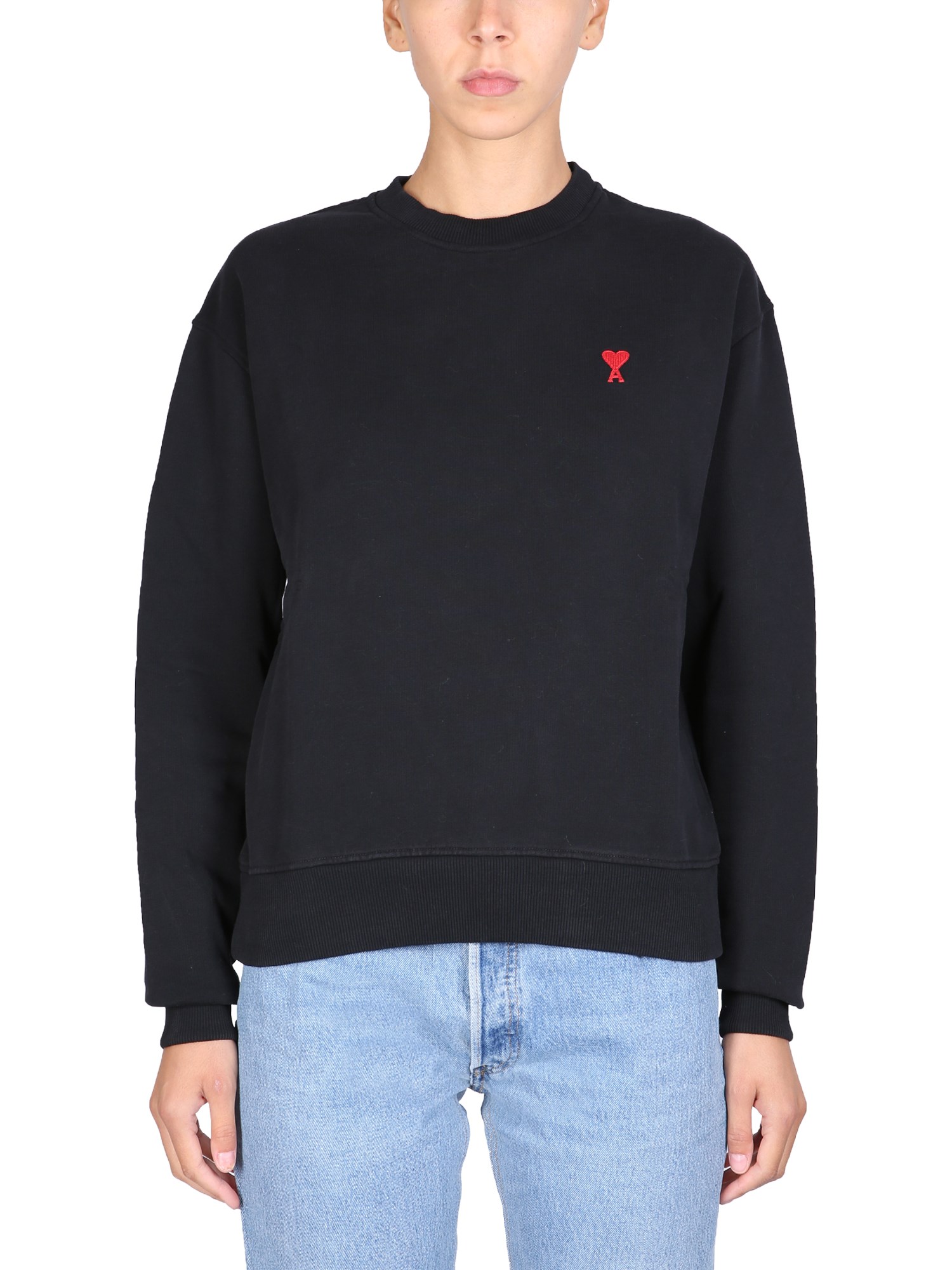 Shop Ami Alexandre Mattiussi Sweatshirt With "coeur" Logo Embroidery In Black