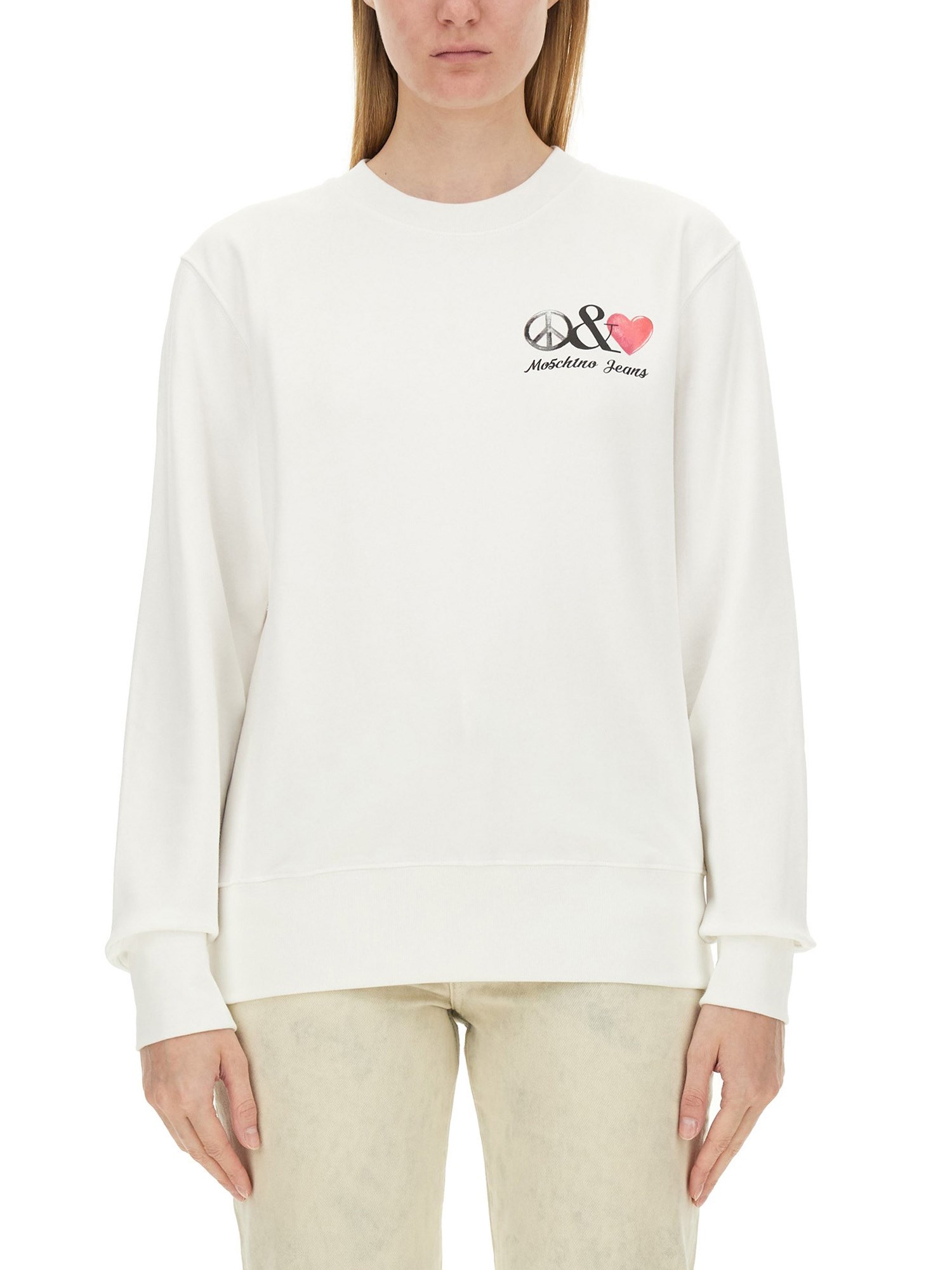 Shop Moschino Jeans Sweatshirt With Logo In White