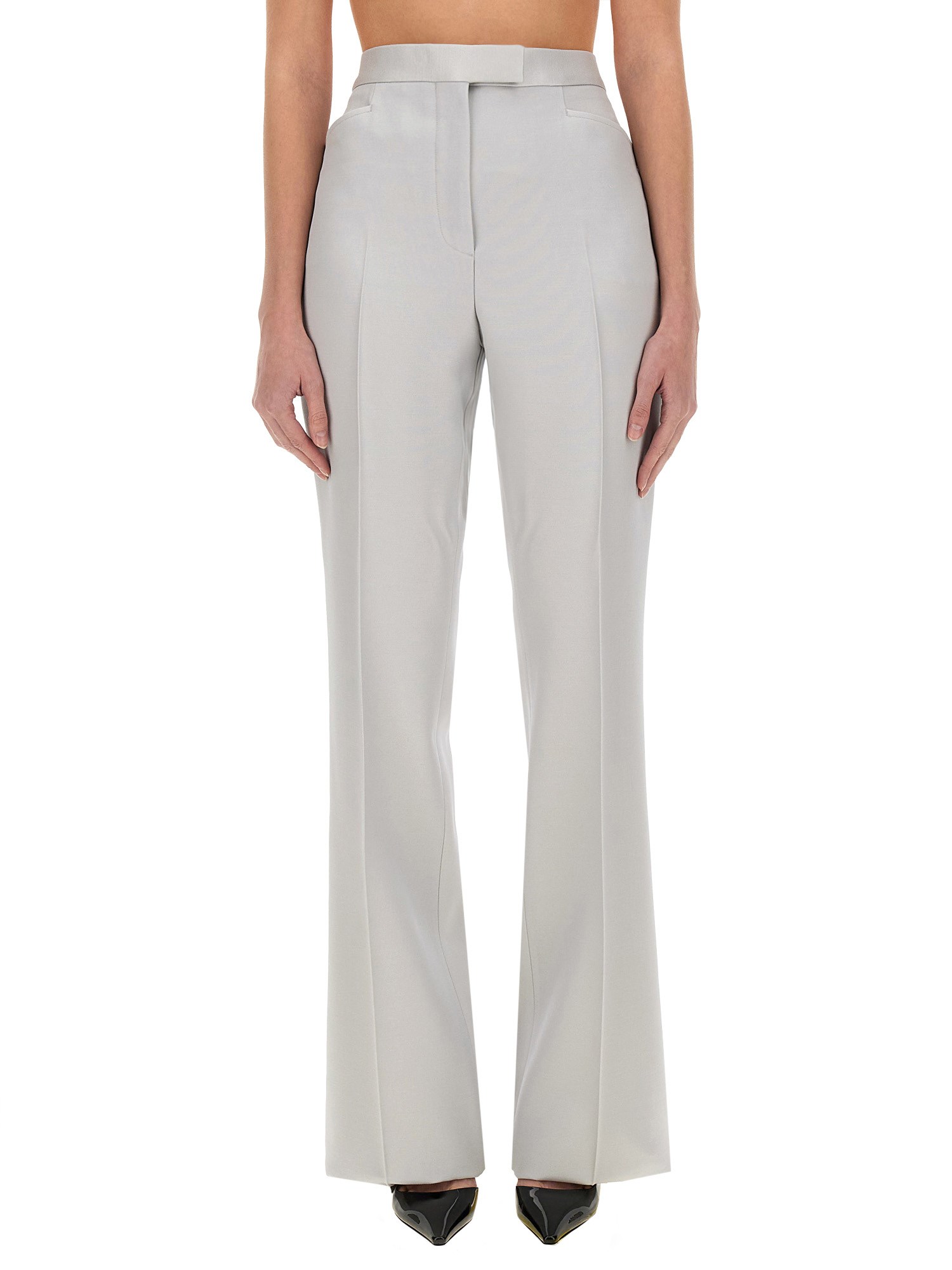 Tom Ford Lustrous Barathea Tailored Tuxedo Wide Leg Pants In Grey