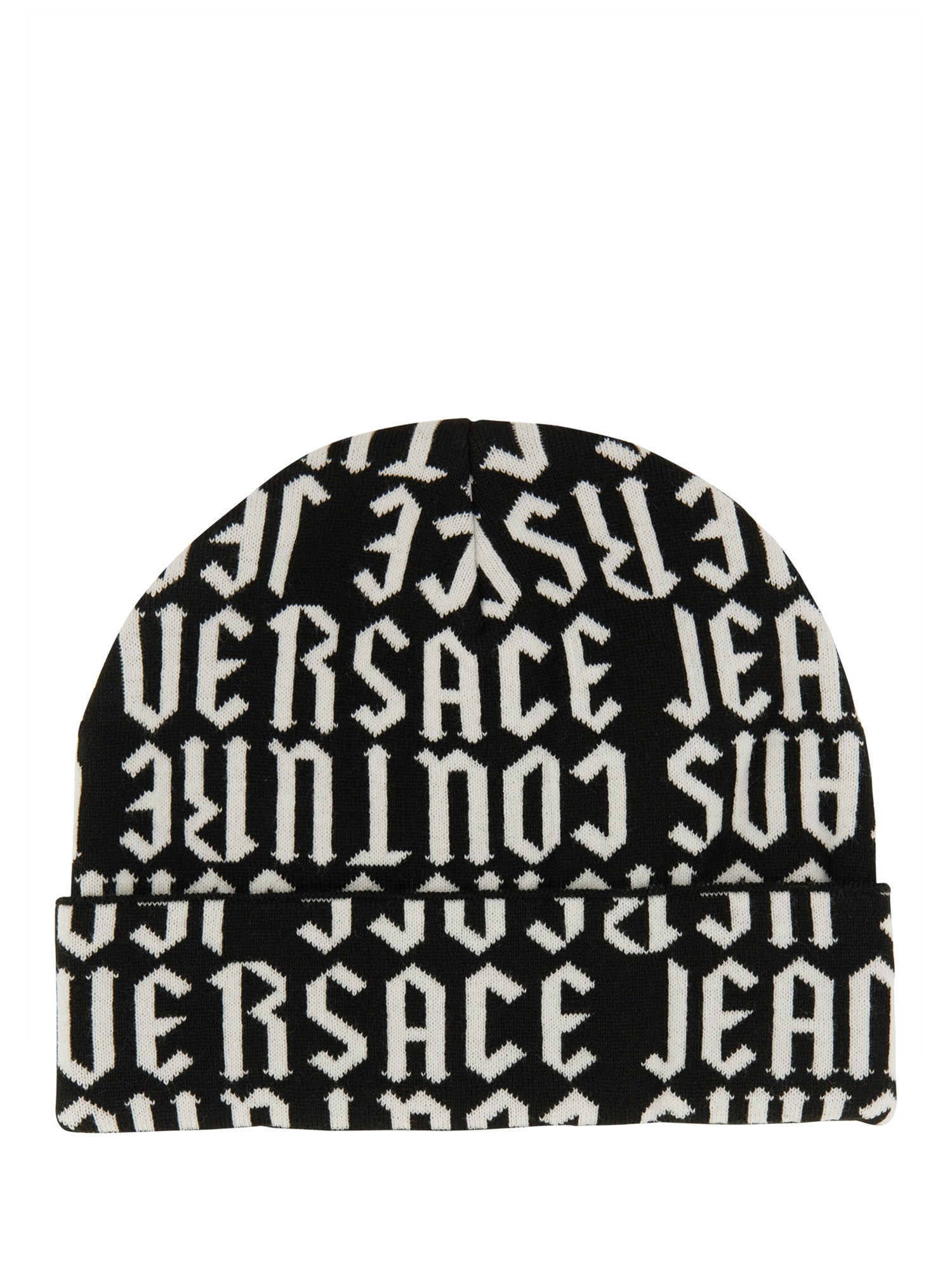 Shop Versace Jeans Couture Knitted Beanie Hat In Black