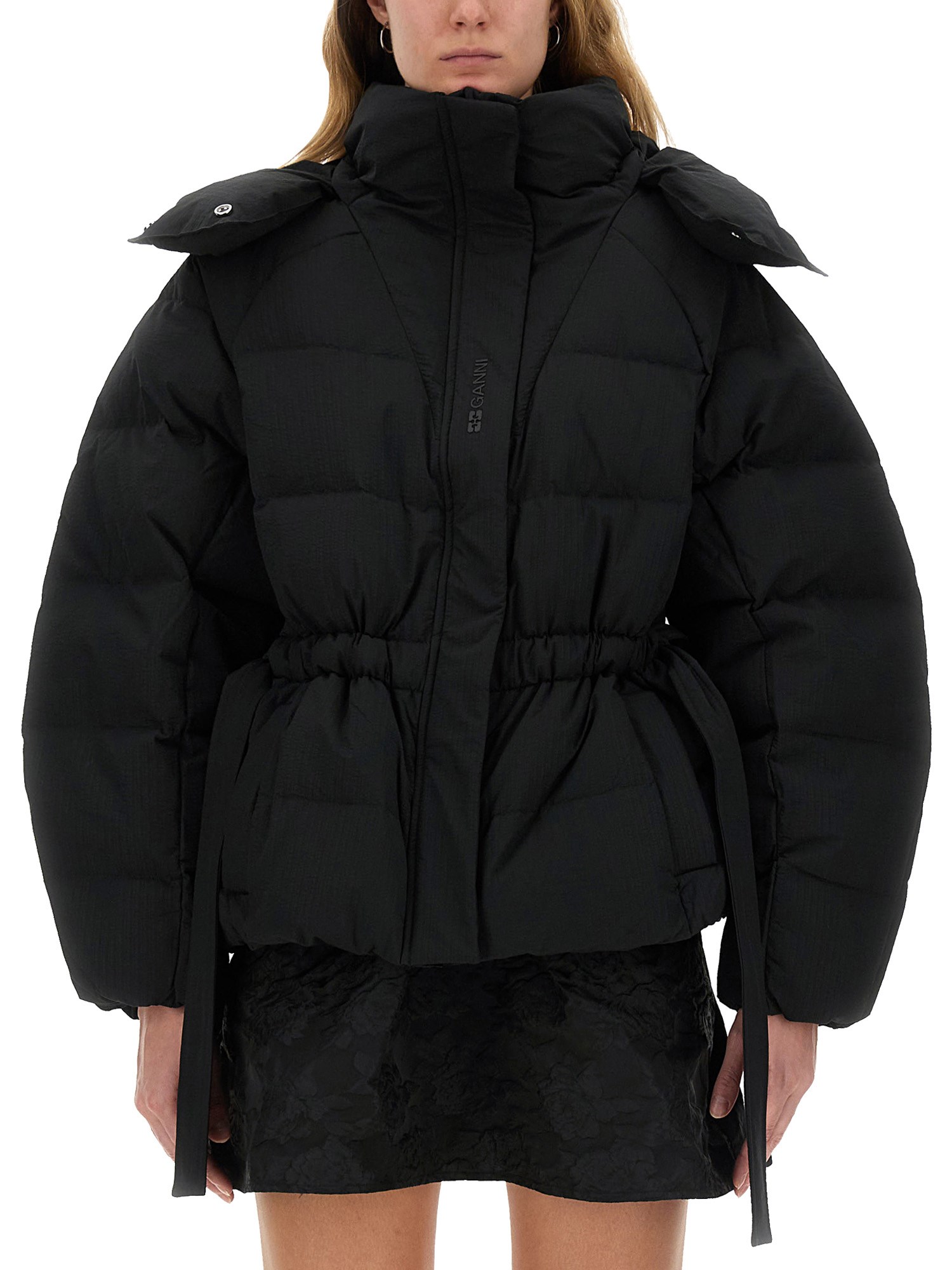 Shop Ganni Oversize Down Jacket Fit In Black