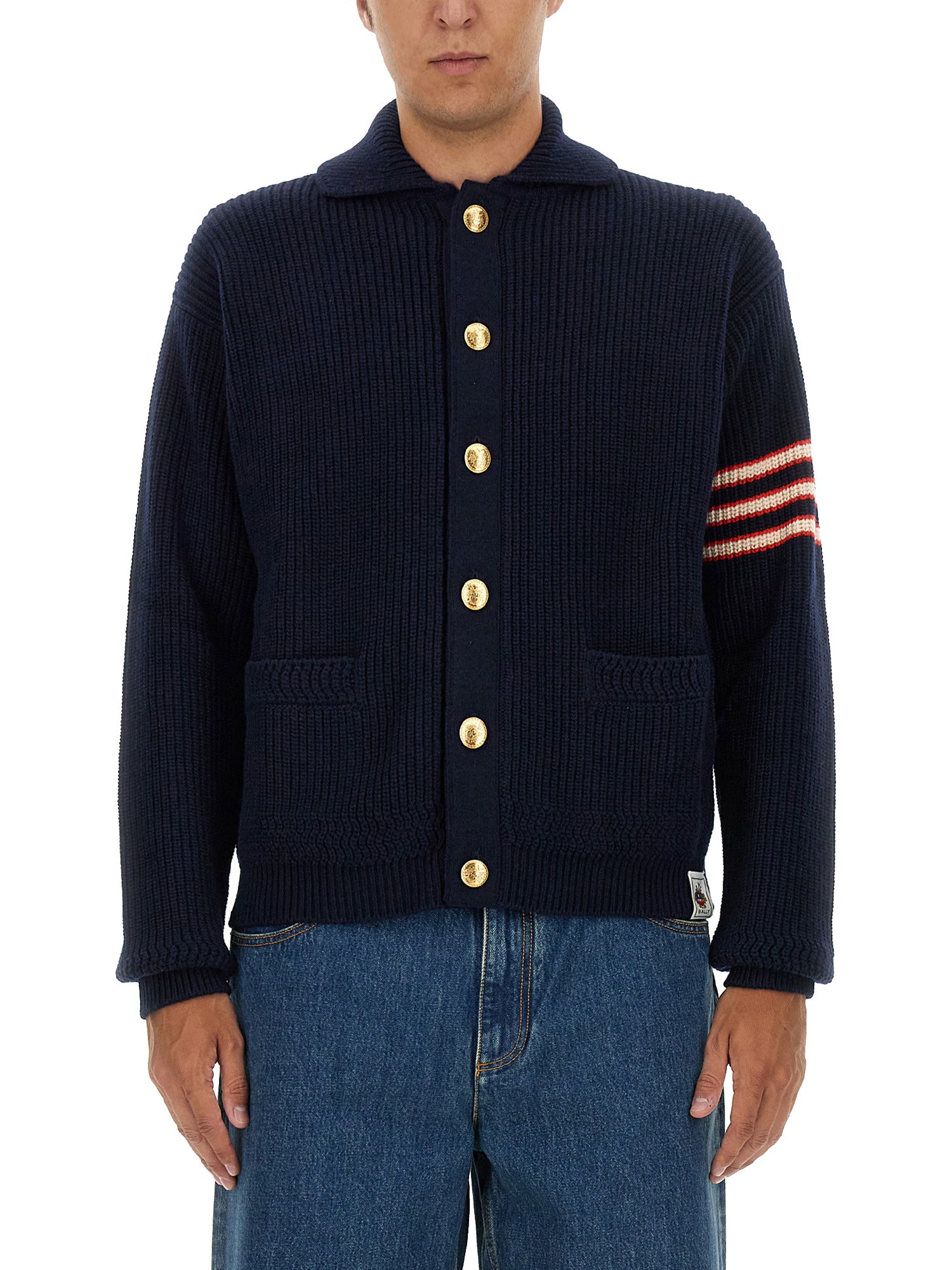 Shop Bally Wool Cardigan In Blue