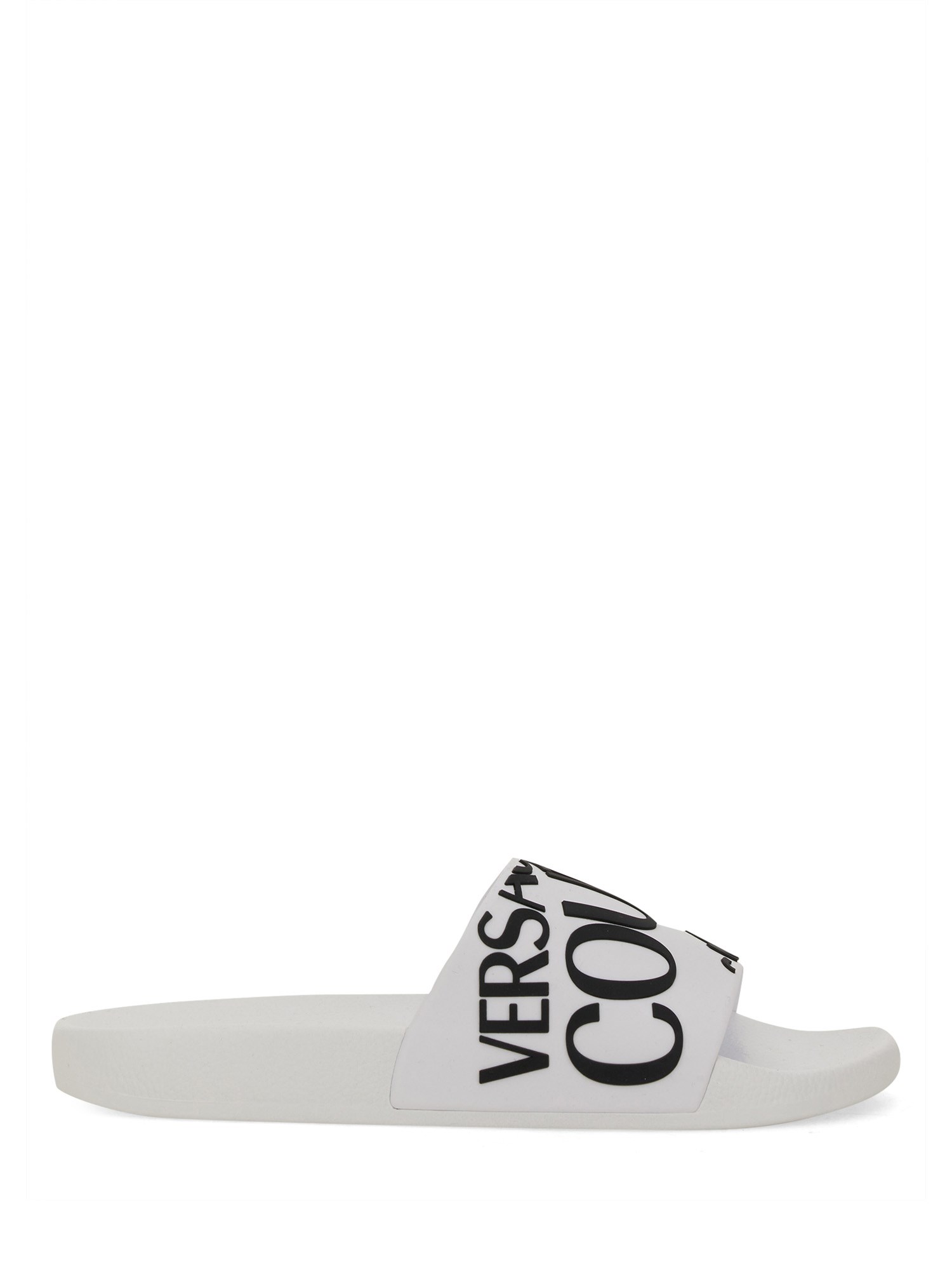 Shop Versace Jeans Couture Slide Sandal With Logo In White