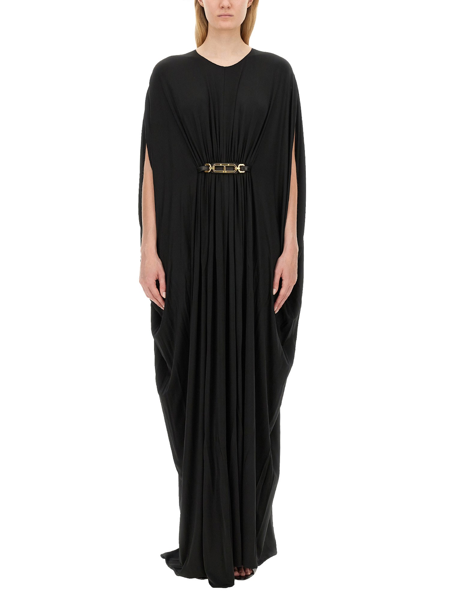 Tom Ford Satin Jersey Kaftan With Golden Belt In Black