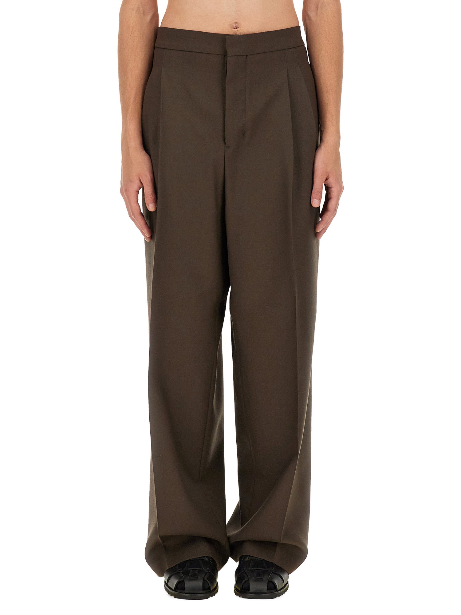 Shop Ami Alexandre Mattiussi Large Fit Pants In Brown