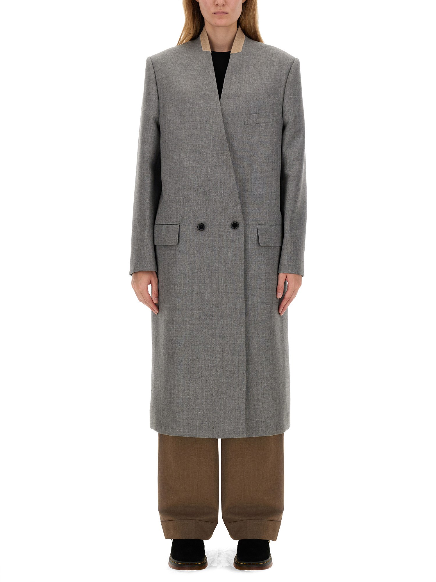 Moschino Double-breasted Coat In Grey