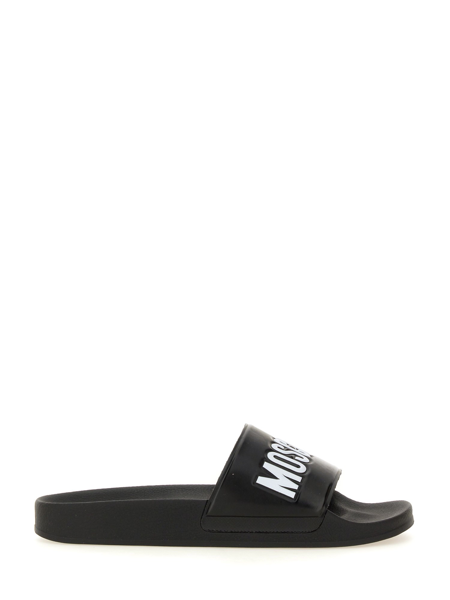 Shop Moschino Slide Sandal With Logo In Black