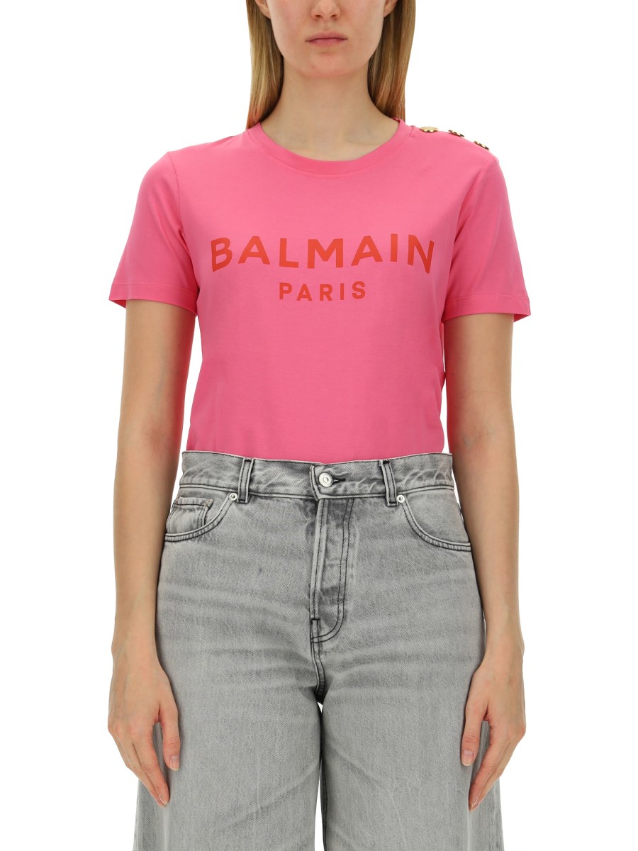 BALMAIN T-SHIRT IN JERSEY DI COTONE CON STAMPA LOGO