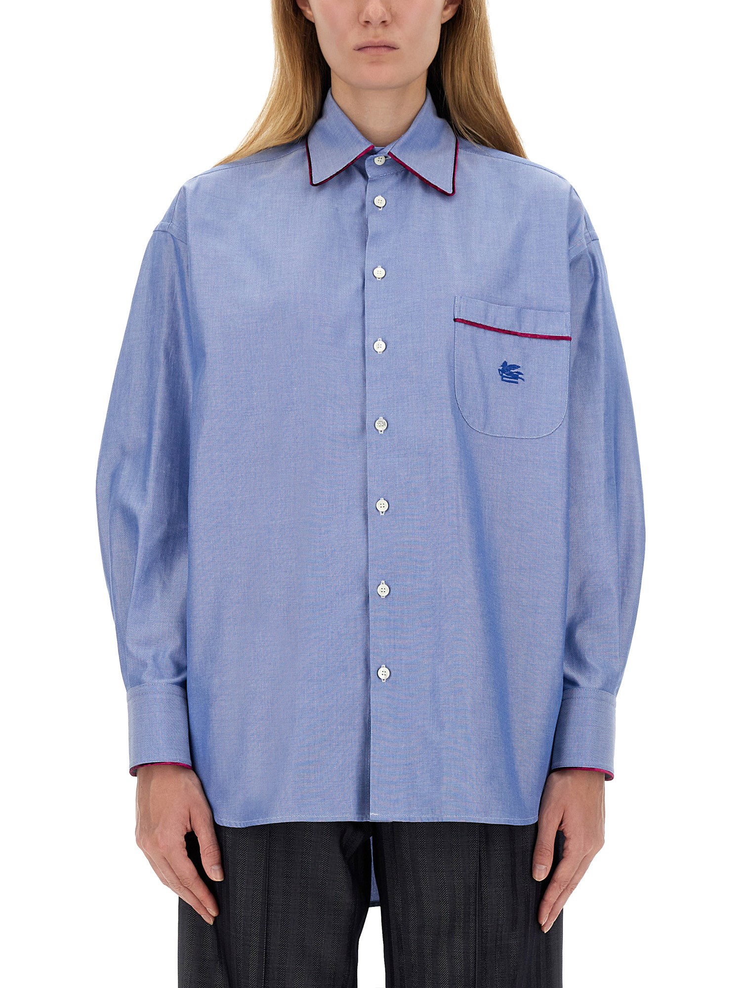 Shop Etro Striped Cotton Shirt In Azure