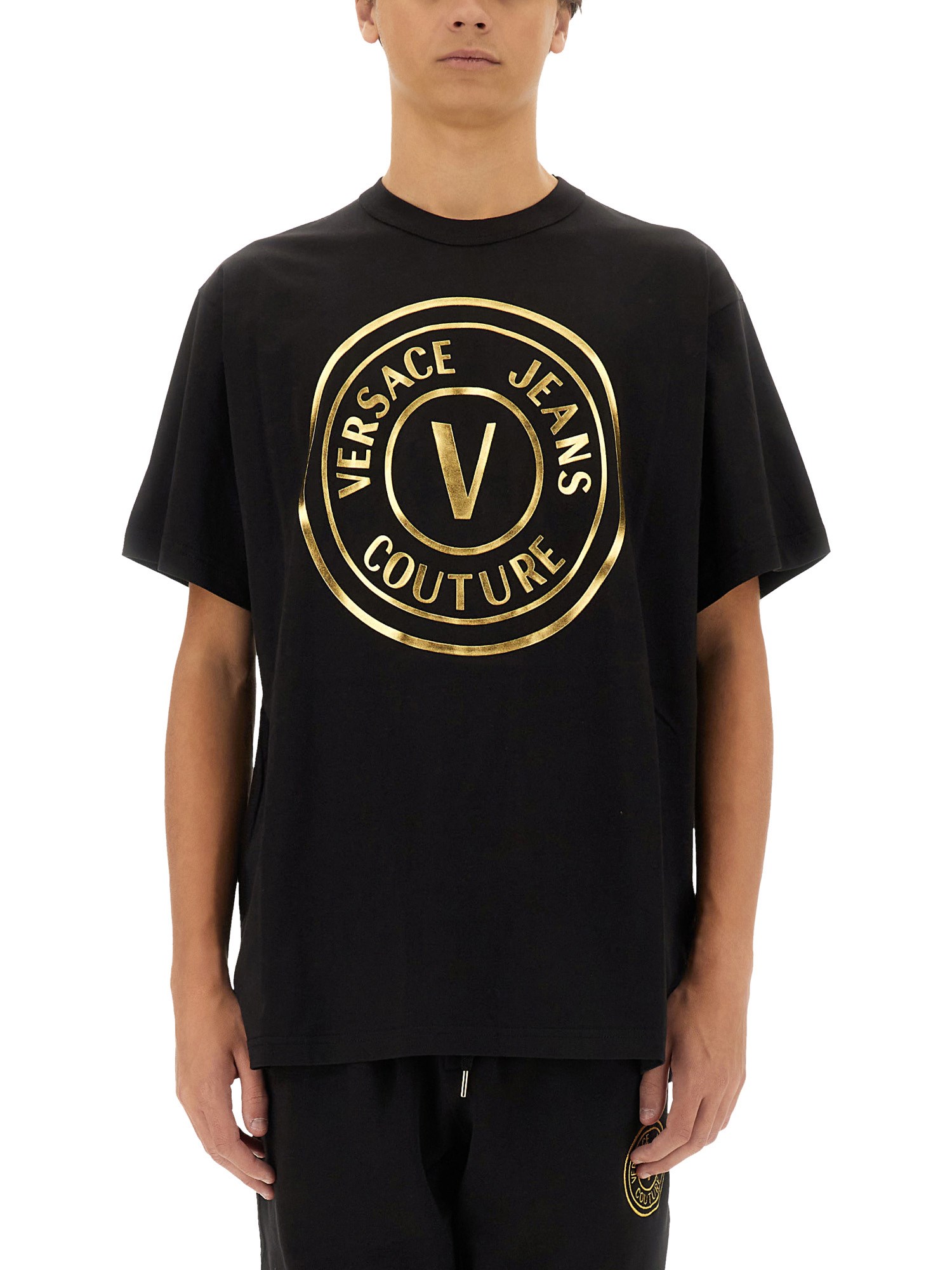 Shop Versace Jeans Couture "v-emblem" T-shirt In Black