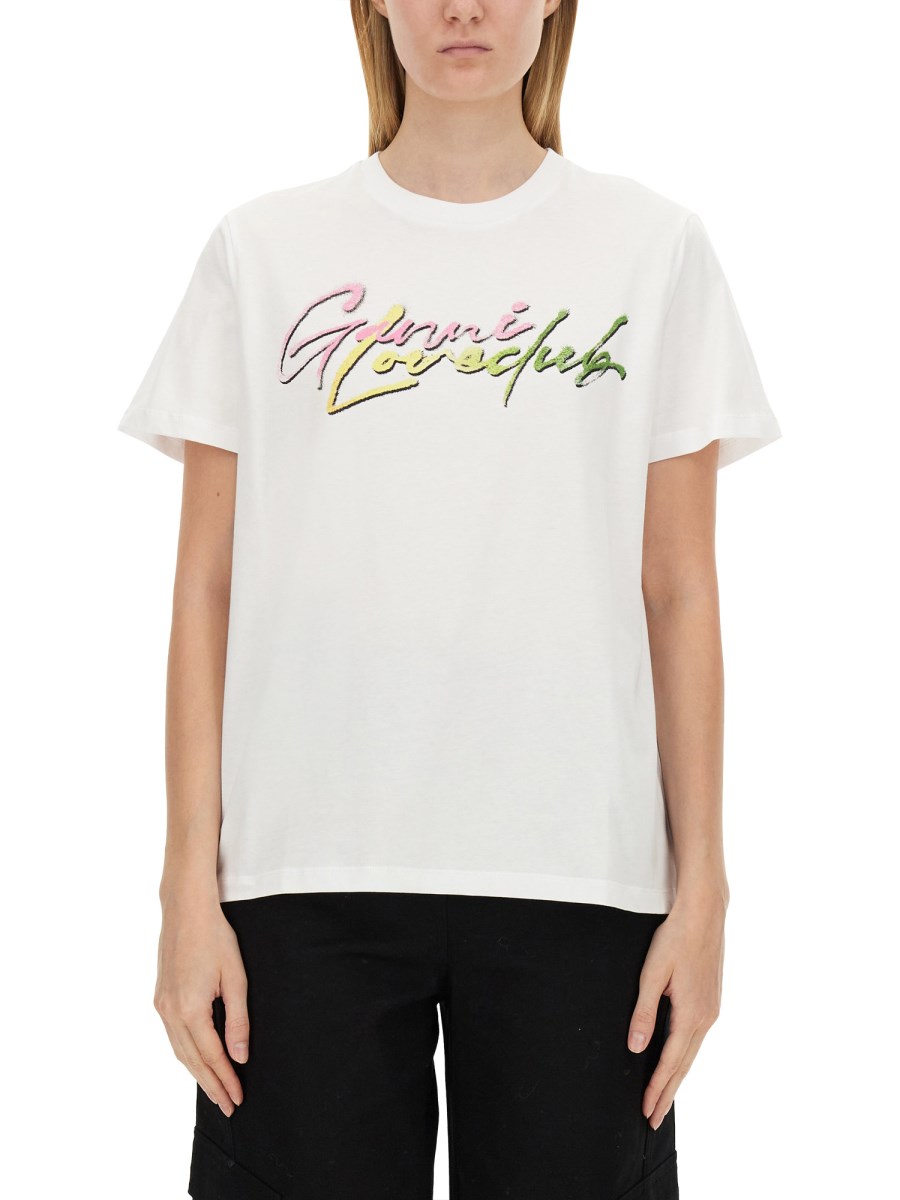 GANNI T-SHIRT IN JERSEY DI COTONE CON STAMPA LOGO