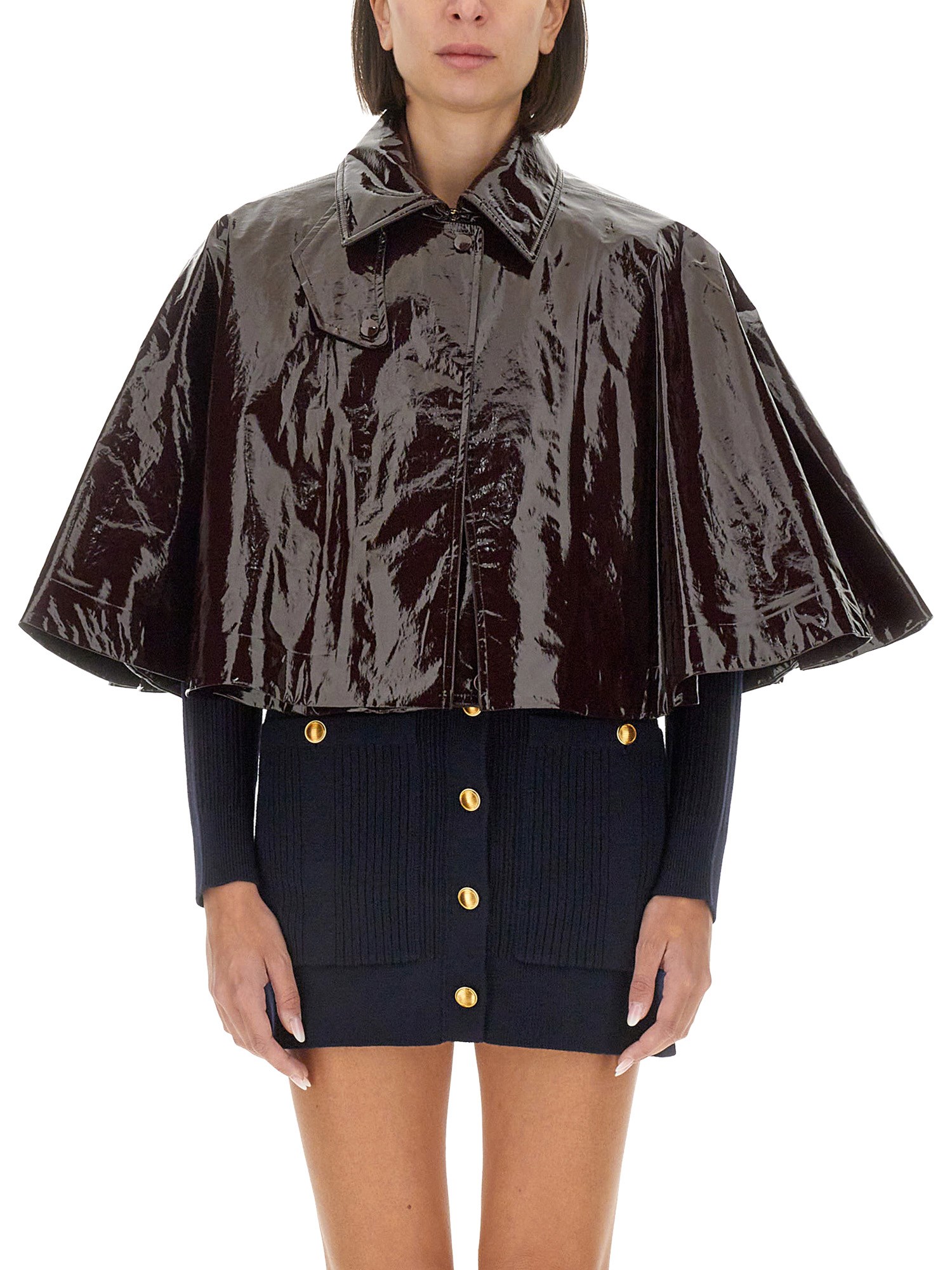Chloé Short Shiny Lacquered Cape In Brown