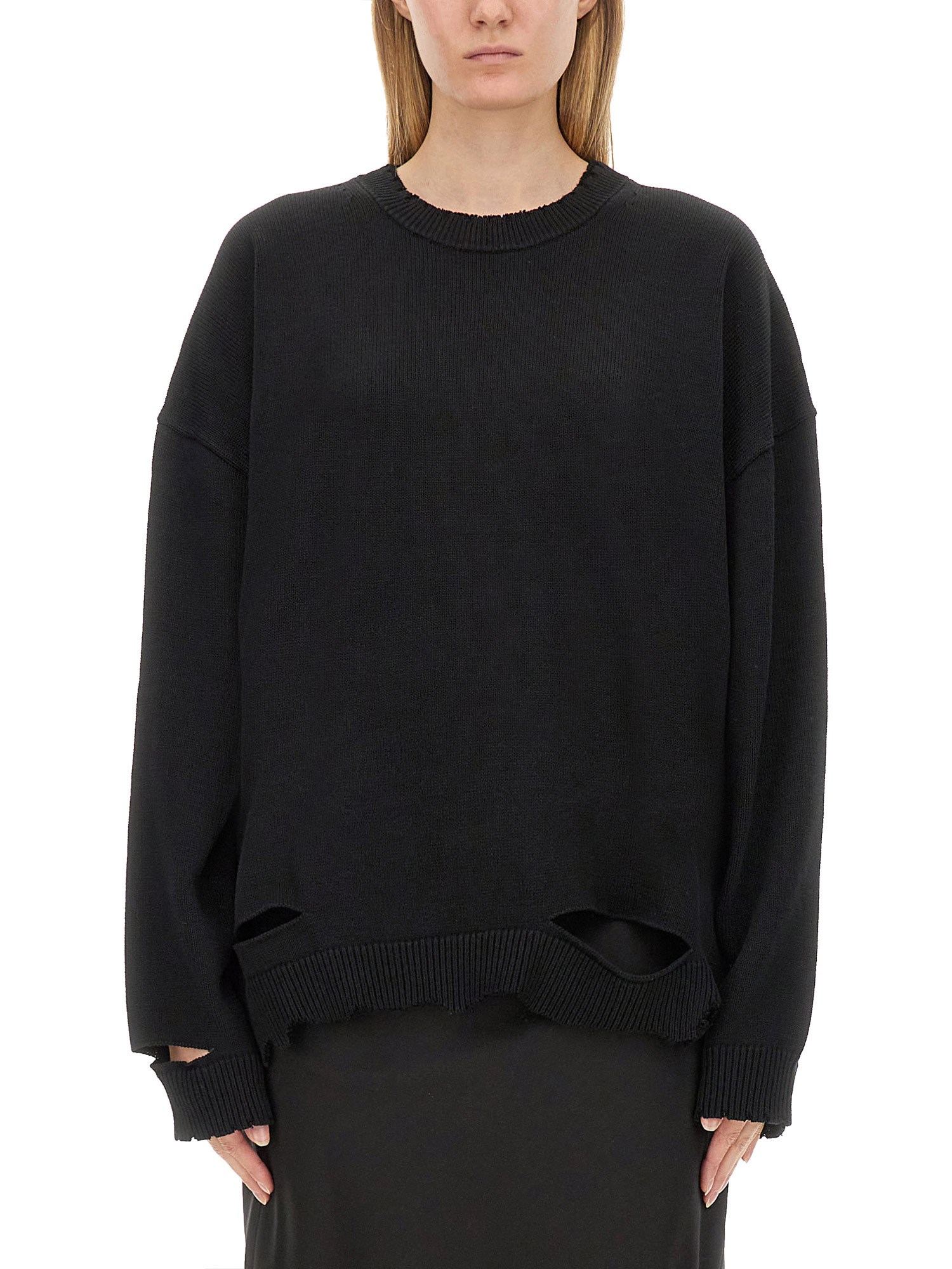 Shop Helmut Lang Distressed Sweater In Black