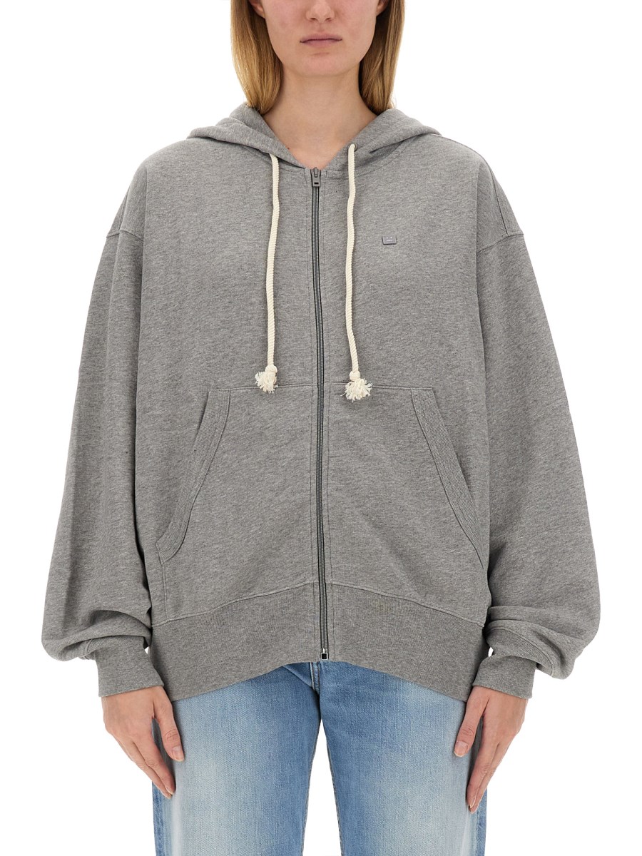 ACNE STUDIOS FELPA CON ZIP E PATCH FACE