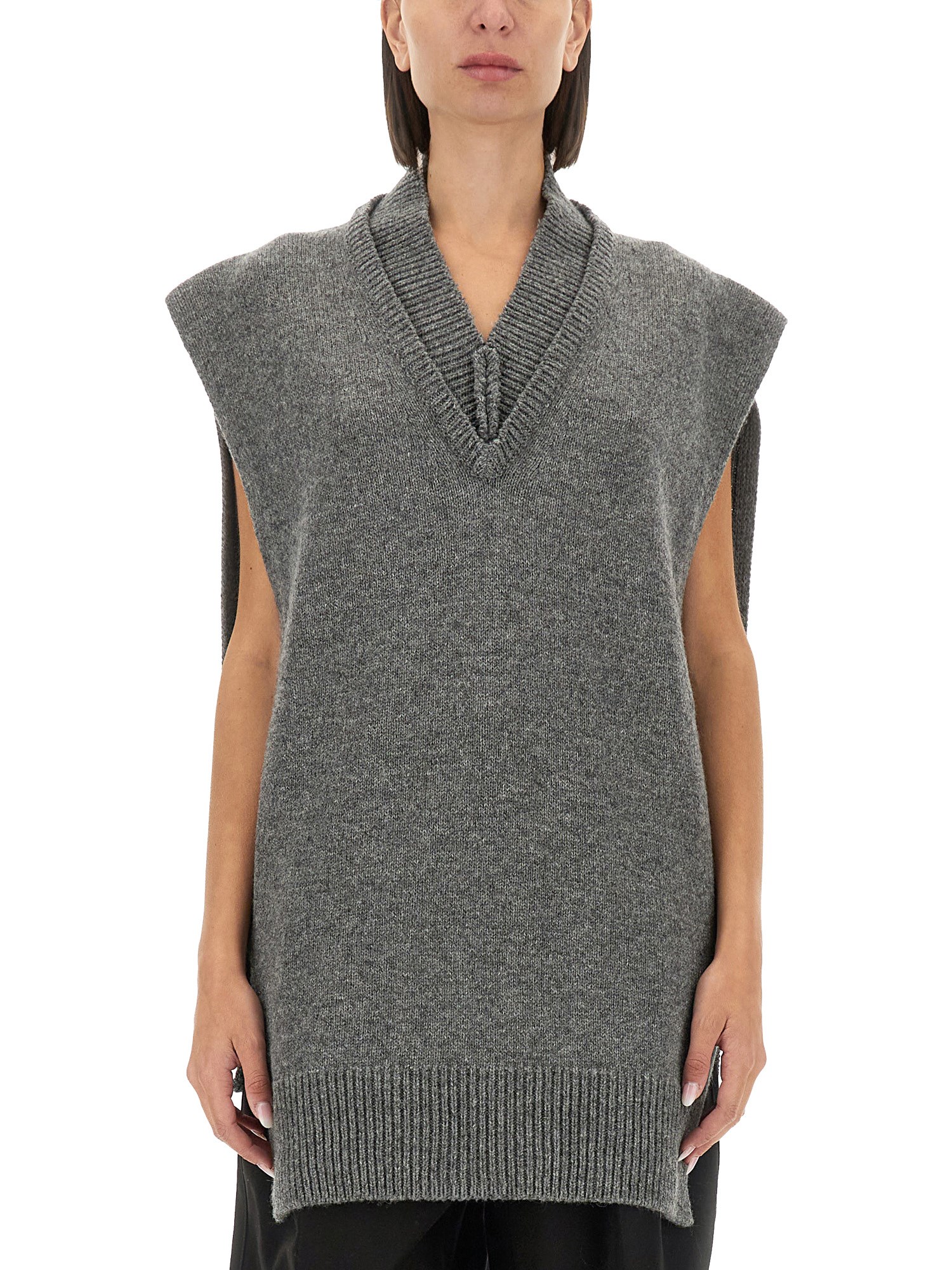 Shop Maison Margiela Layered Knit Vest In Grey