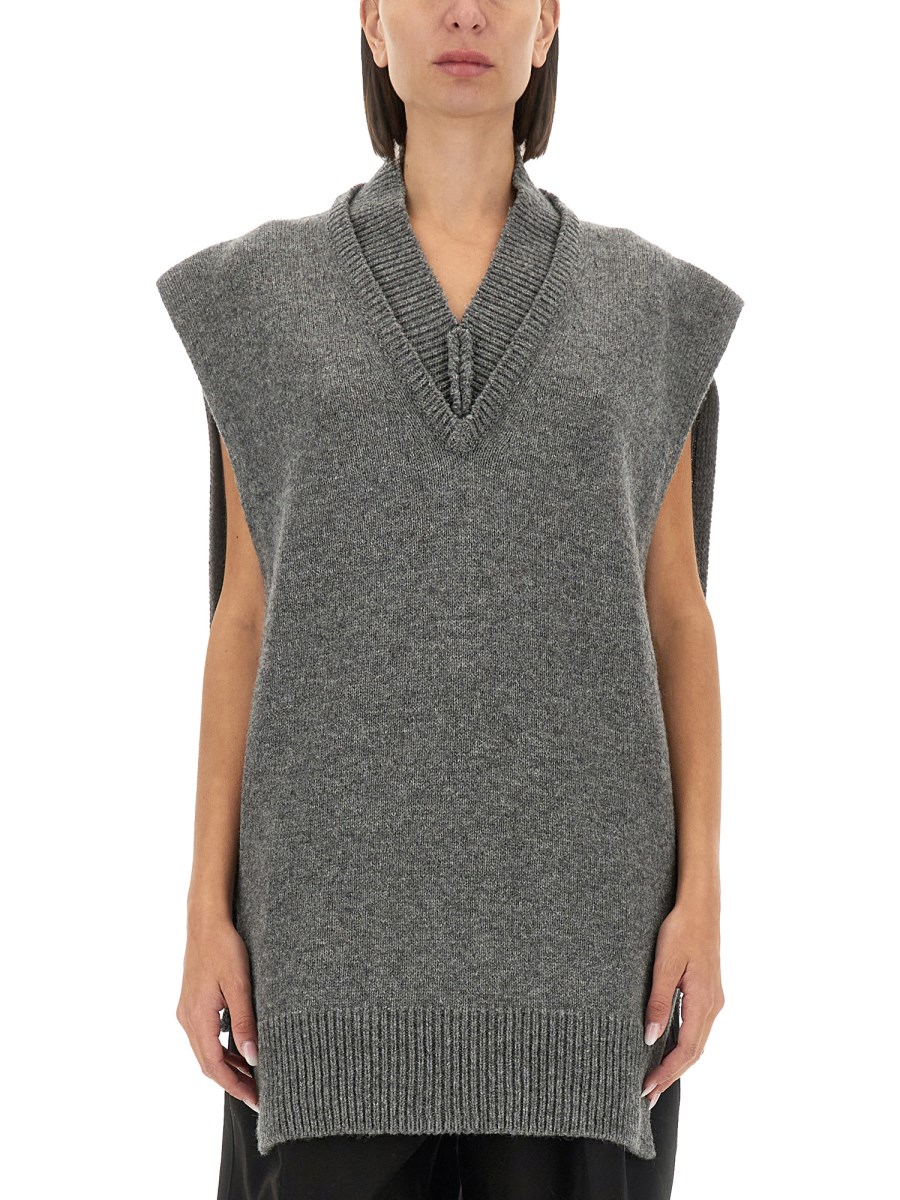 MAISON MARGIELA GILET IN MAGLIA A STRATI IN LANA