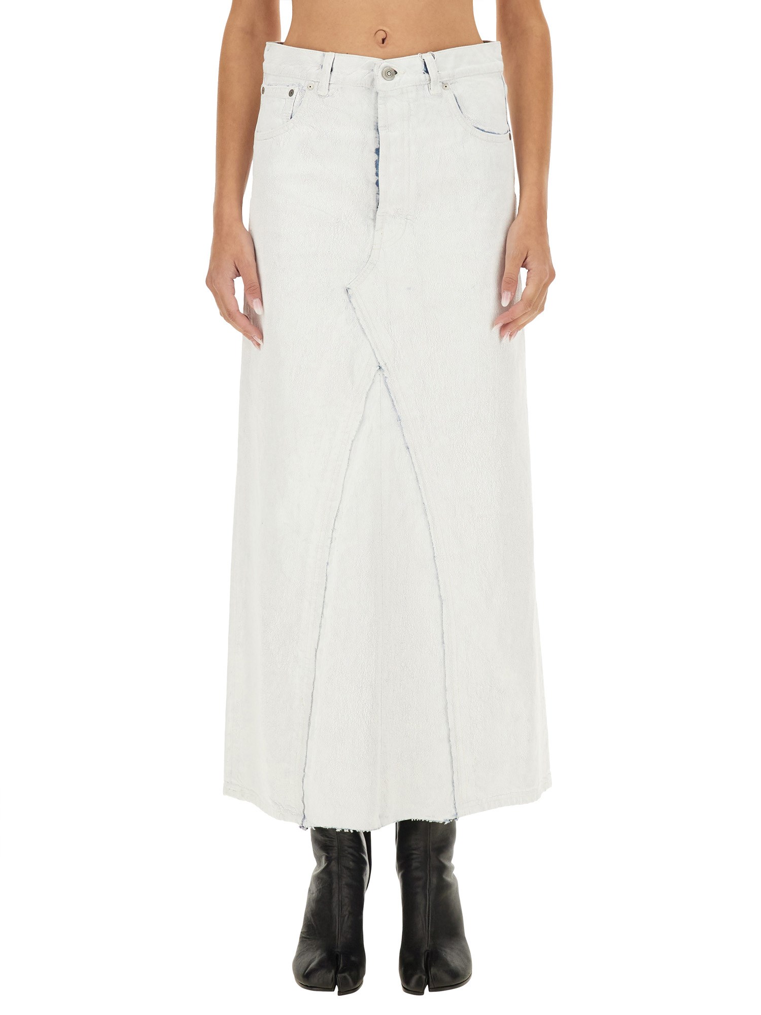 Maison Margiela Coated Denim Long Skirt In White