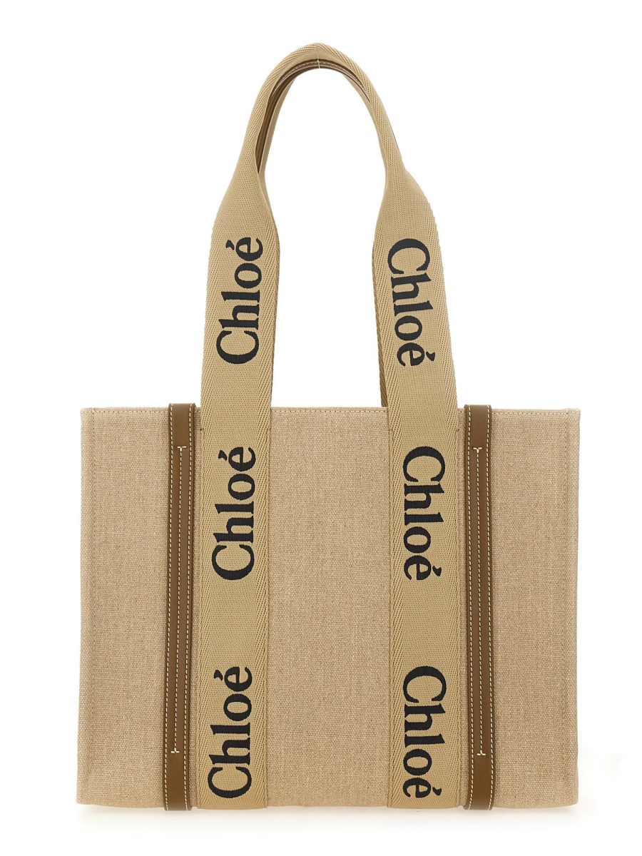 CHLOE&#39; BORSA TOTE WOODY IN LINO