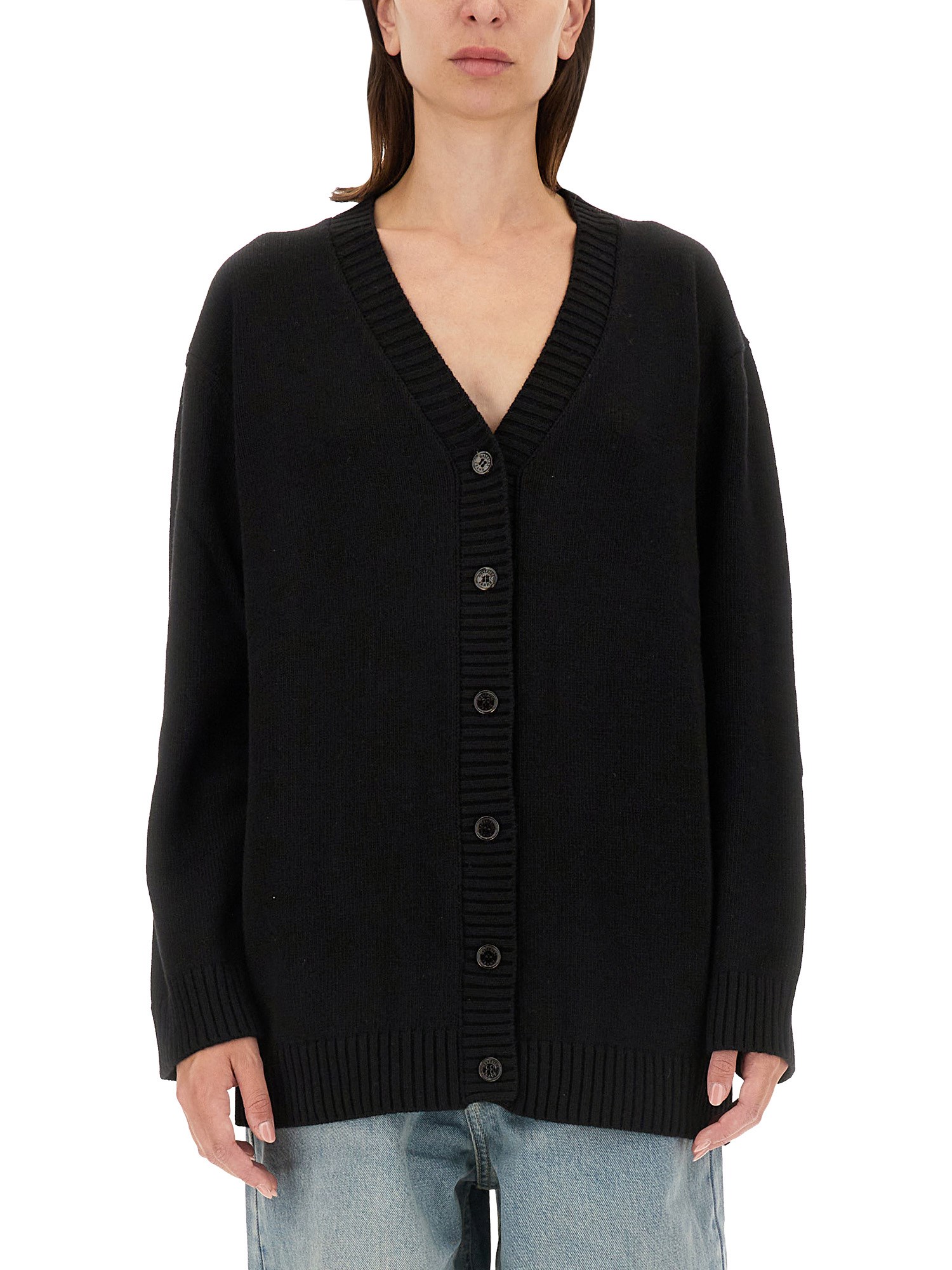 Shop Moschino Jeans Knitted Cardigan In Black