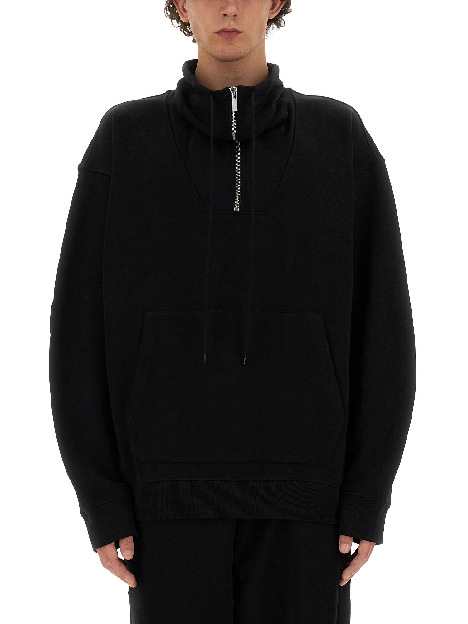 Helmut Lang Drawstring Stand-up Collar Sweatshirt In Black