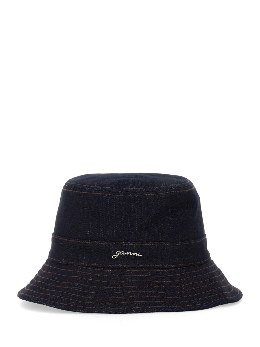 GANNI CAPPELLO BUCKET IN DENIM CON LOGO